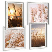 BILDER SET 4er Set - 50x50 cm & 40x60 cm Weißer Rahmen - Boho-Grasfeld-Sonnenuntergang - Weiß, Kunststoff (50/50cm) - TULUP