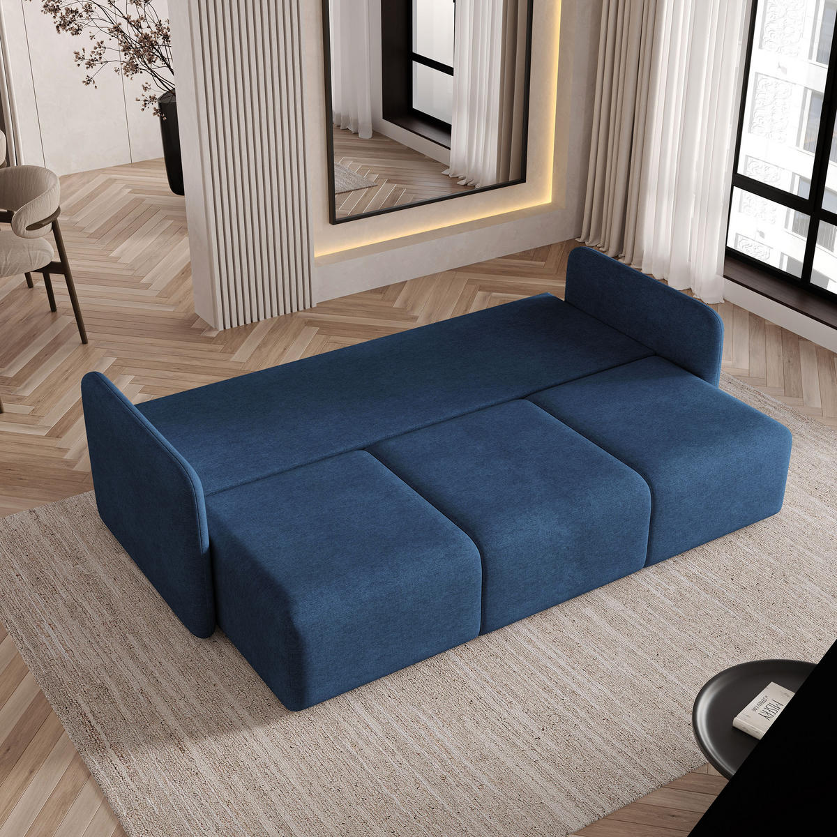 BETTSOFA SUVI III NV Blau Geflochtener Stoff mit Schlaffunktion - Blau, Textil (90/85/220cm) - MASSENO