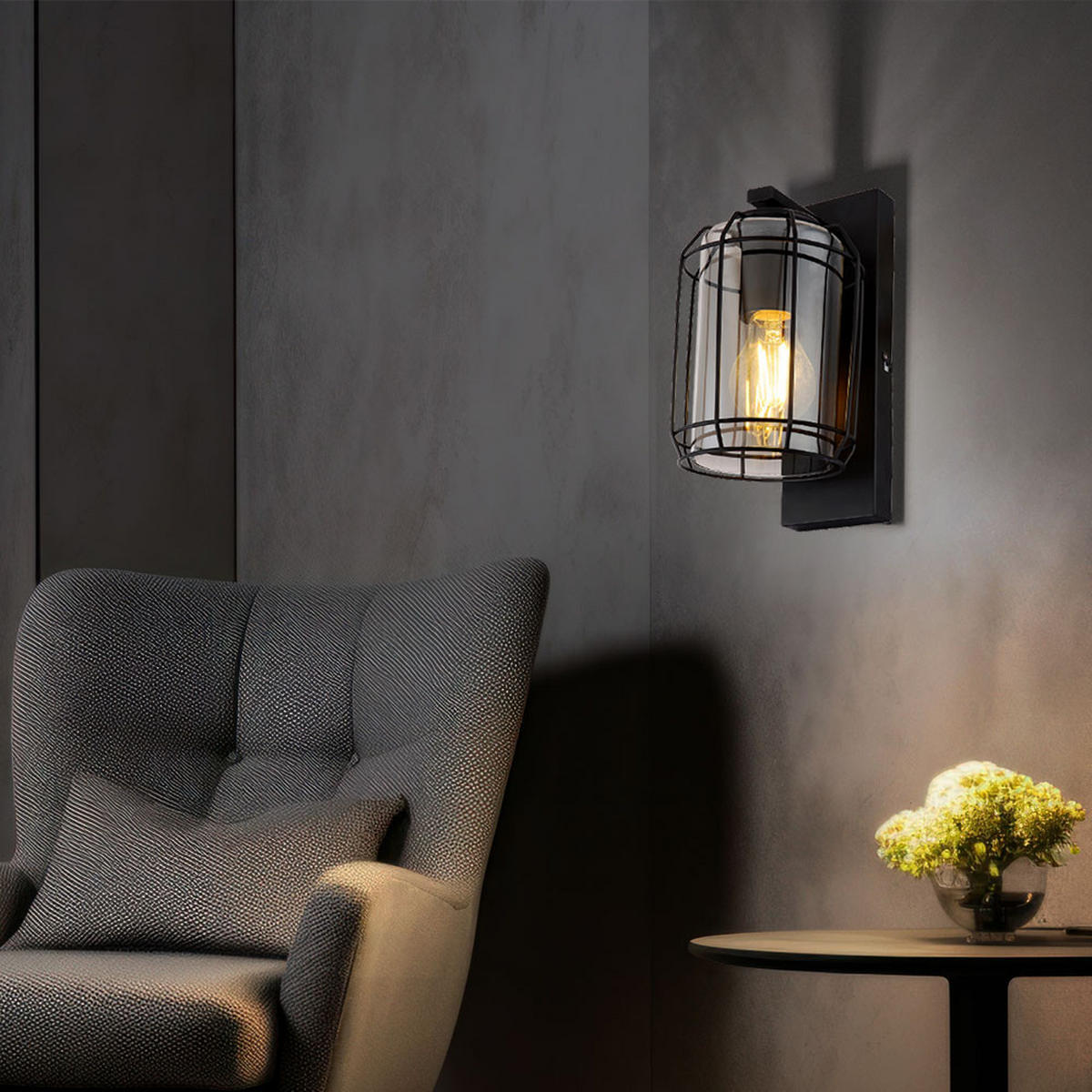 WANDLEUCHTE Käfig-Design Grau Rauchglas - Grau, Glas (13/25/16.5cm) - Globo Lighting