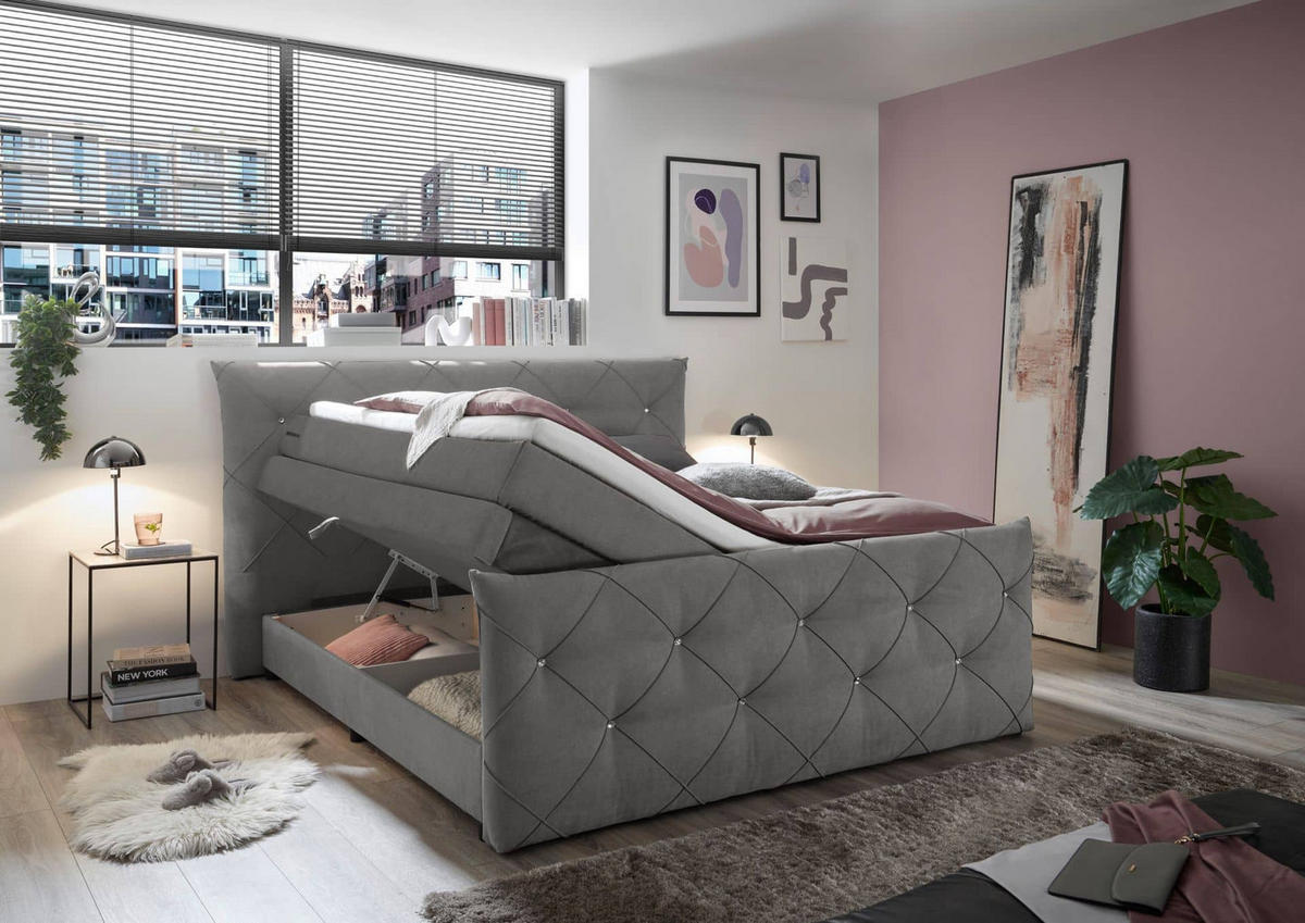 BOXSPRINGBETT 180 x 200 – Bonell-Box, 7-Zonen-Taschenfederkern & 6 cm Gel-Topper - Beige/Creme, Textil (180/200cm) - ed exciting design