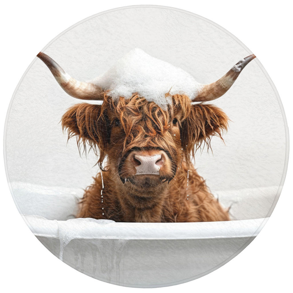 OnlyWow KOUPELNOVÁ PŘEDLOŽKA Scottish Highlander - Koupel - Kráva - Zvířata - Pěna 70x70 cm