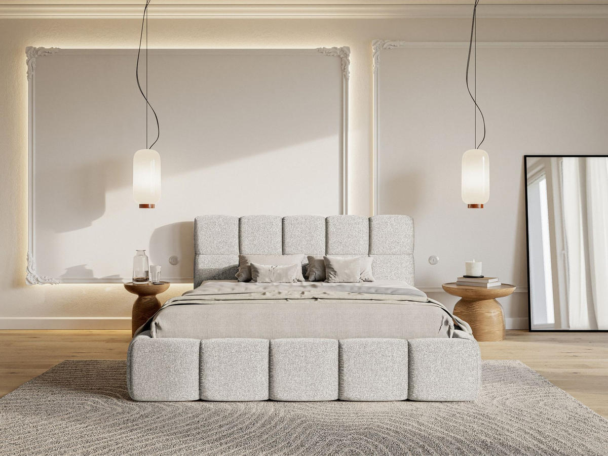 POLSTERBETT Cloudy Hellgrau Chenille, 120x200 cm - Hellgrau/Schwarz, Kunststoff/Textil (120/200cm) - Selsey
