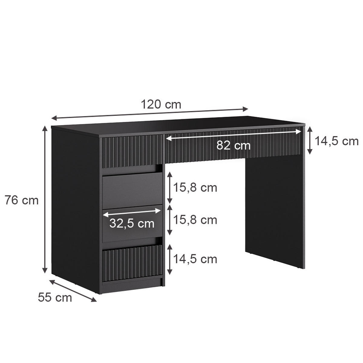 SCHREIBTISCH Omira Schwarz 120 x 55 cm mit 5 Schubladen - Schwarz, Holzwerkstoff (55/120/76cm) - Vicco