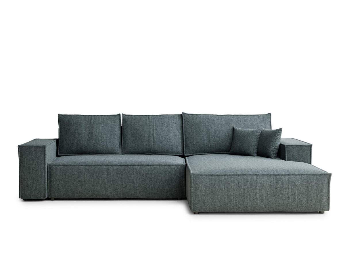 ECKSOFA Maze Blau Webstoff - Rechts Seite - Blau/Schwarz, Holz/Holzwerkstoff (294/185cm) - Maison de Reve