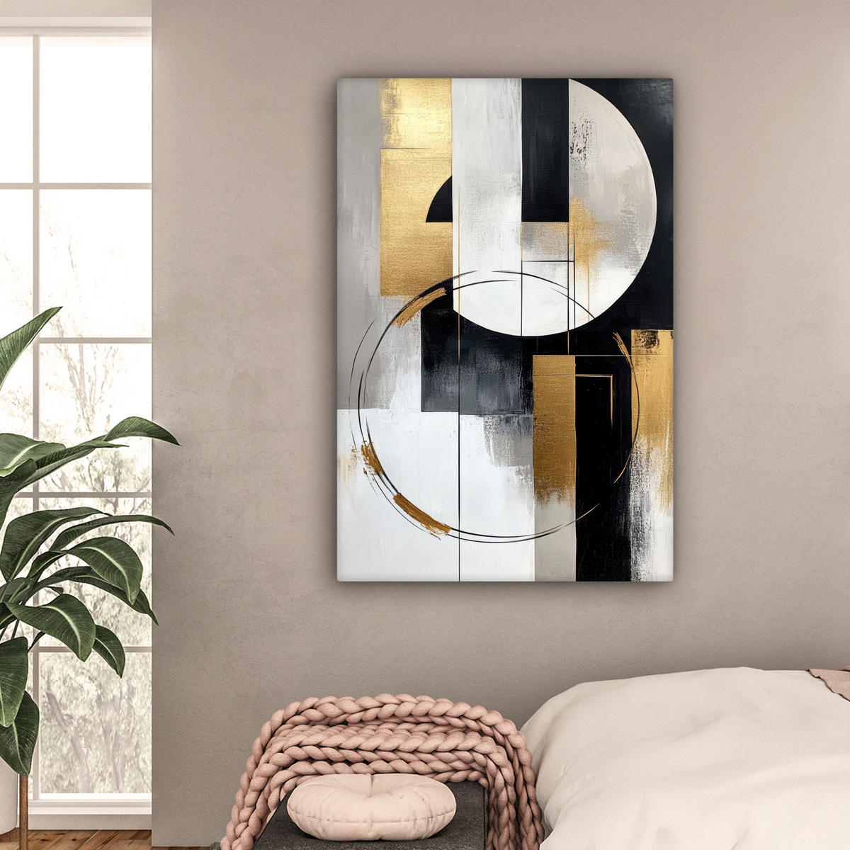 LEINWANDBILD - Abstrakt - Gold - Silber - Formen - Ästhetik - 80x120 - Wanddeko - Multicolor, Textil (80/120cm) - MuchoWow