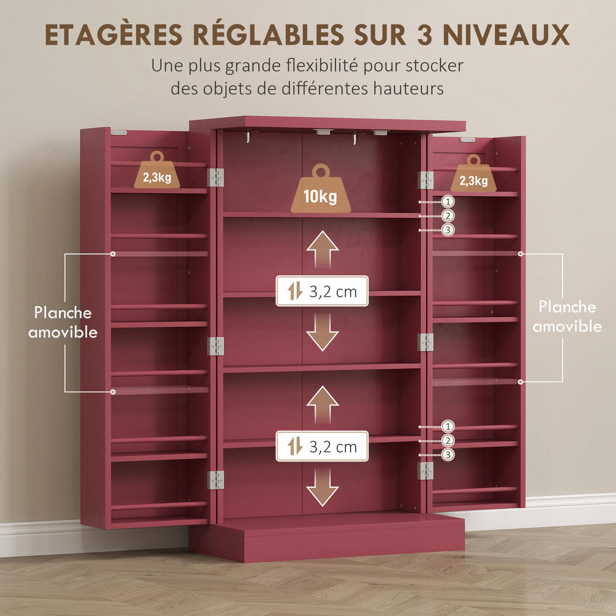 MEHRZWECKSCHRANK DE-11143 5 Böden Rot - Rot, Holzwerkstoff (30/104/60cm) - ComfortXL