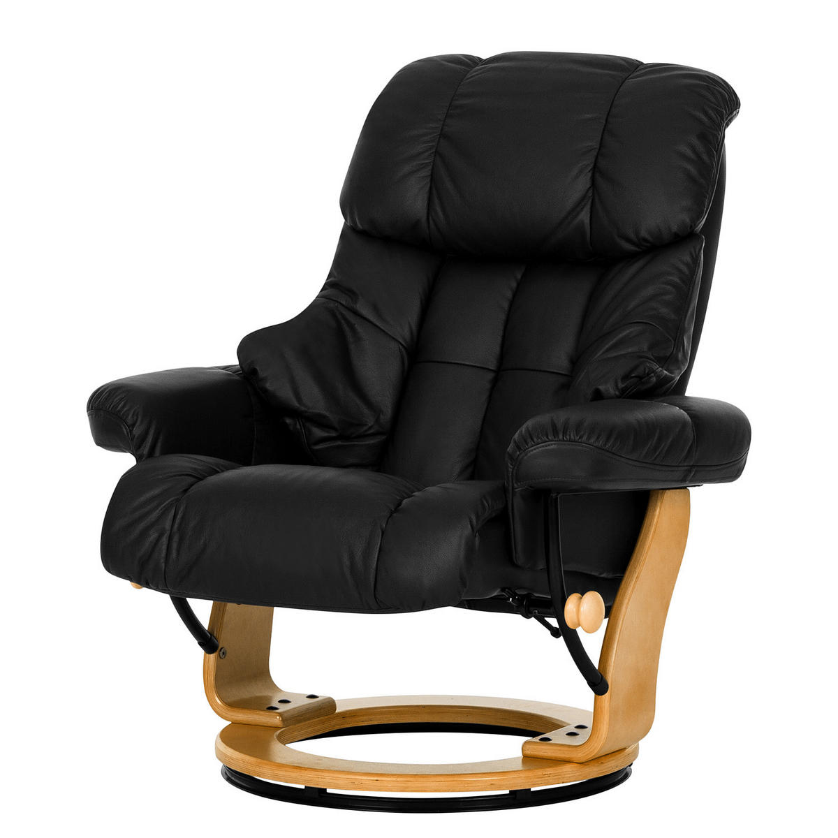 RELAXSESSEL - 2-teilig - Holzwerkstoff / Echtleder / Kunstleder - Schwarz, Leder/Birkenholz (90/104/91cm) - home24