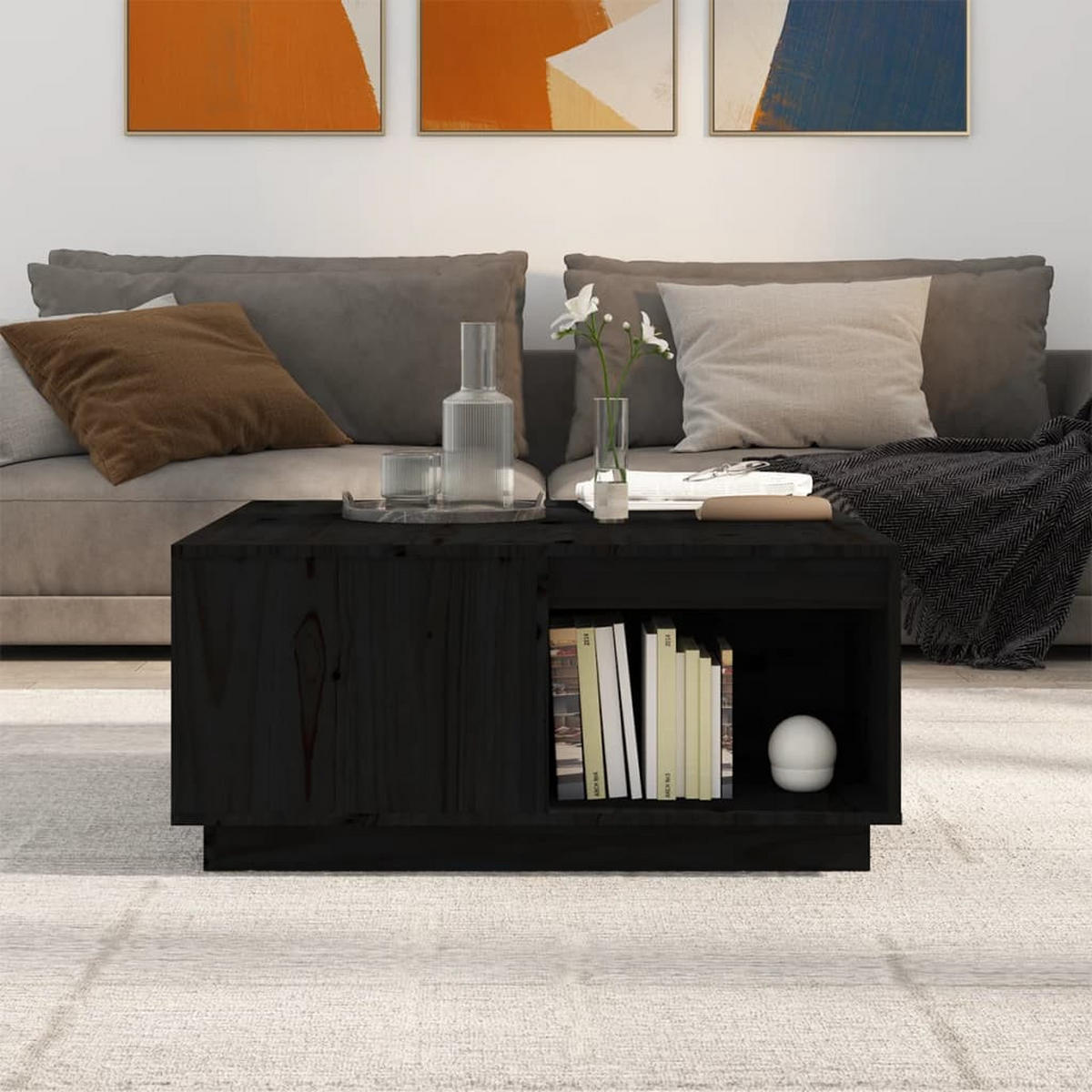 COUCHTISCH Schwarz 80x81x36,5 cm Massivholz Kiefer - Schwarz, Holz (80/81/36.5cm) - furnicato