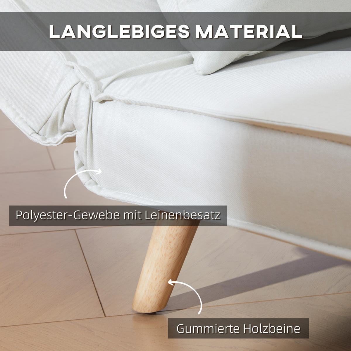 EINZELSOFA Sofabett Klappsofa verstellbar Rückenlehne nordisch skandinavisch - Creme/Naturfarben, Holz/Textil (78/80/94cm) - HOMCOM