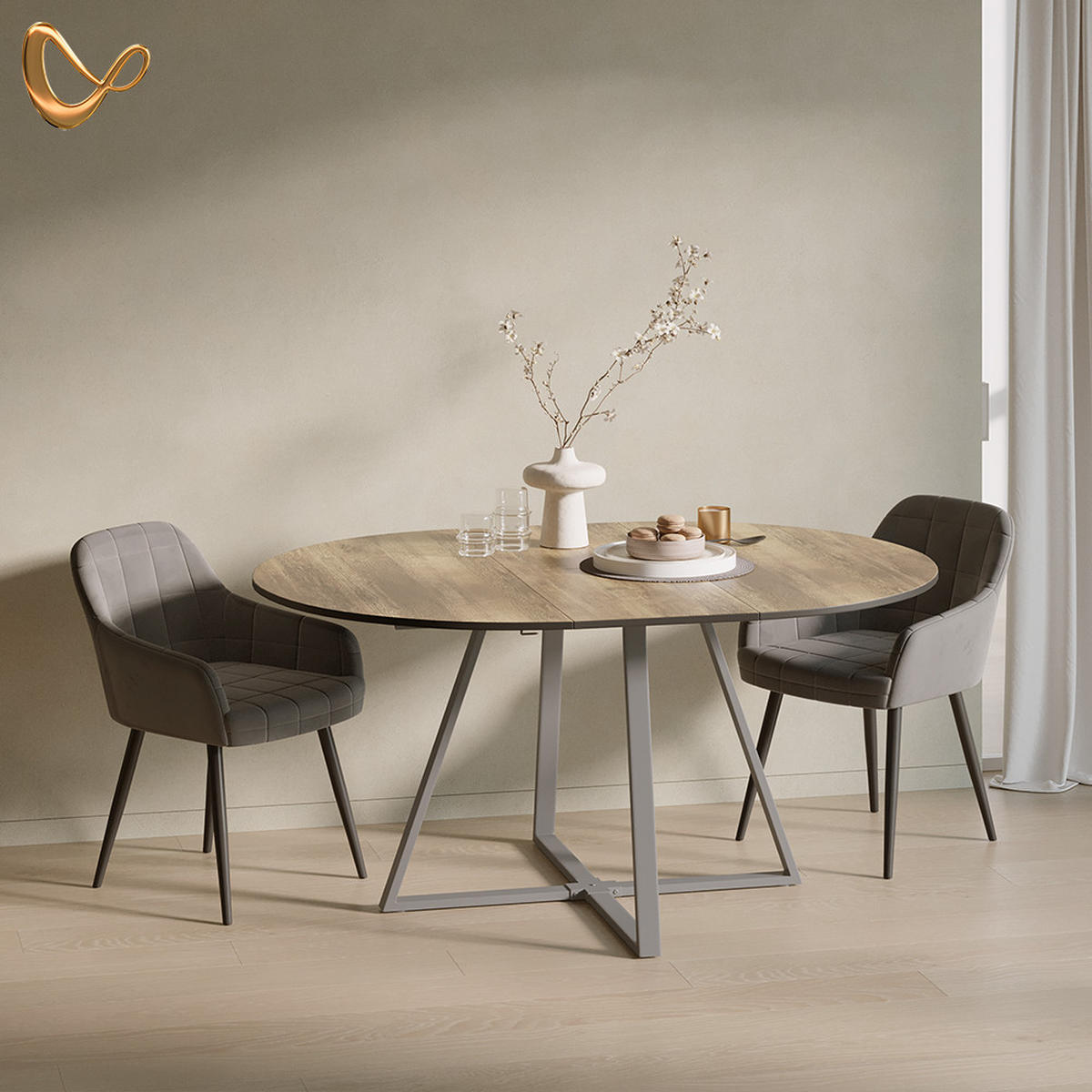 ESSTISCH Firenze Eiche rustikal/Grau 120 x 120 cm ausziehbar - Wildeiche/Grau, Holzwerkstoff (120/120/75.8cm) - Livinity®