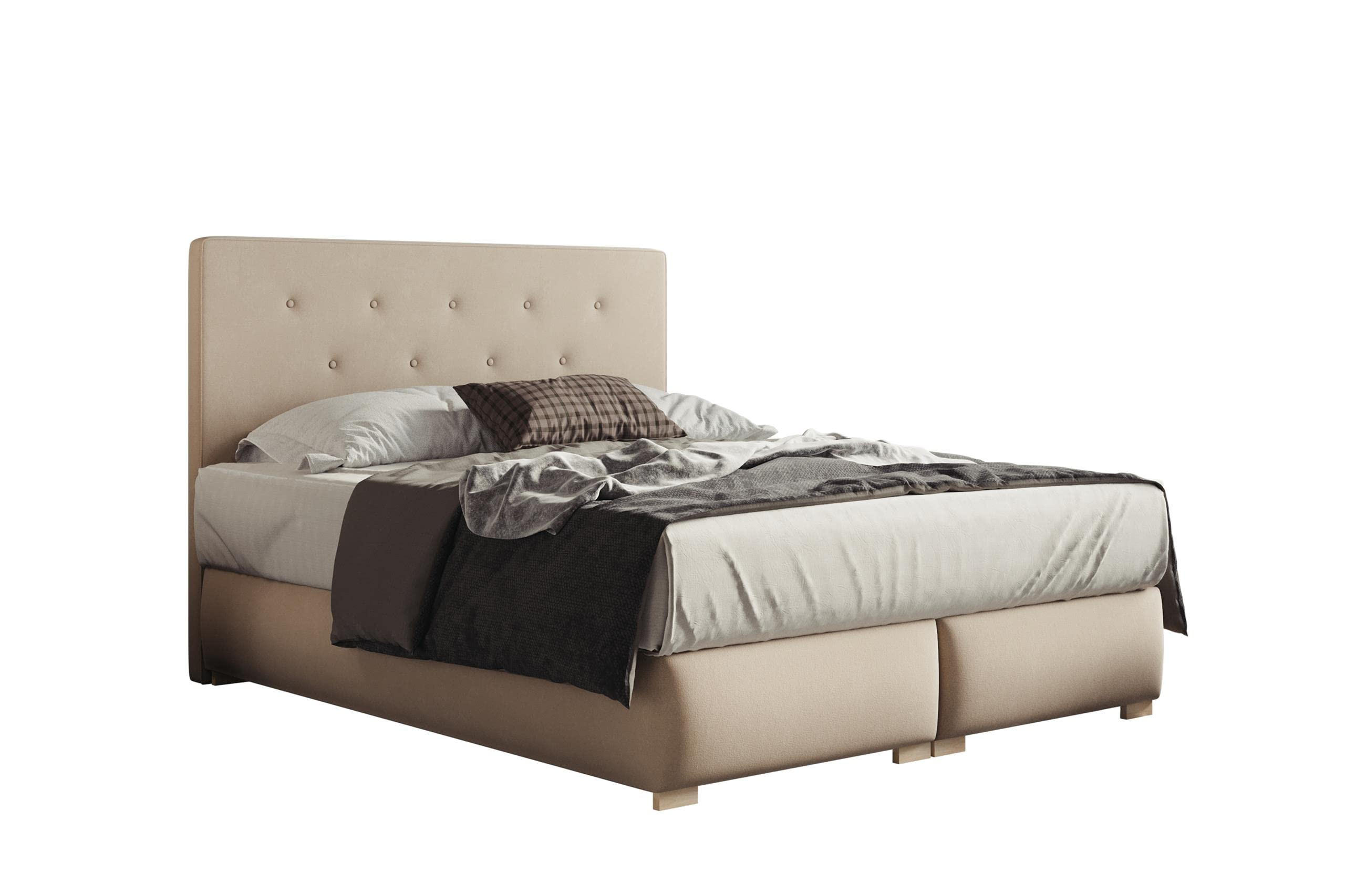 BOXBETT LUPIN, 200 x 200 cm, Double Bed für Schlafzimmer, Elegant Matratze und Bettkasten, Beige - Beige, Holz/Textil (200/200cm) - Trada