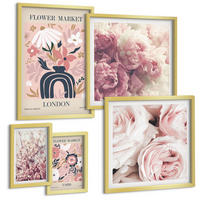 BILDER SET 5er Set - 50x50 cm & 20x30 cm & 40x60 cm Goldrahmen - Blumenmuster aus europäischen Städten - Goldfarben, Kunststoff (40/60cm) - TULUP