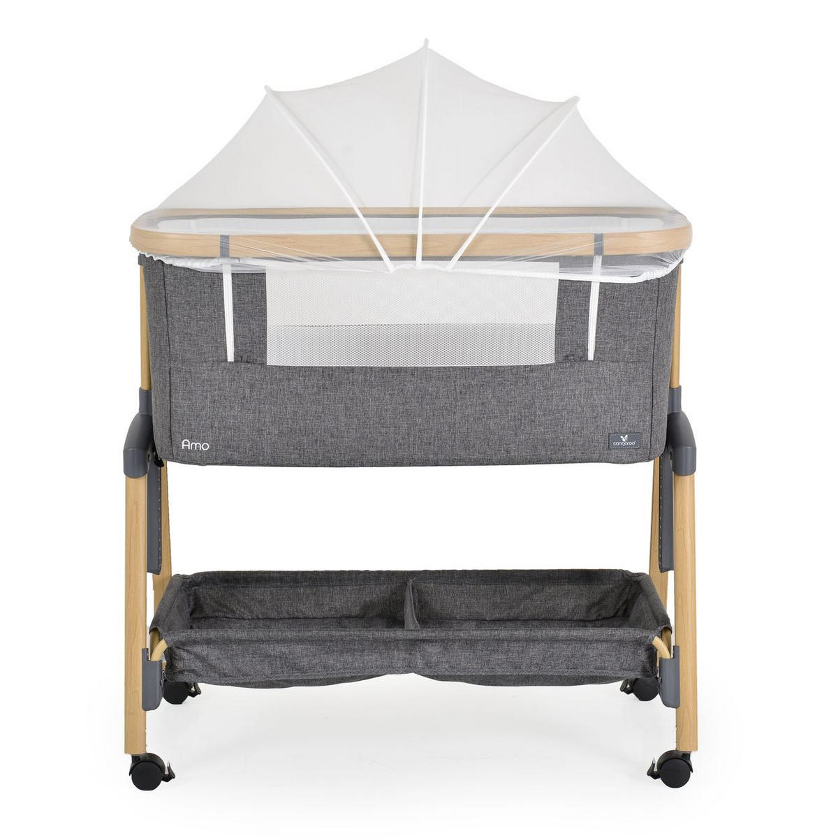 BEISTELLBETT Amo dunkelgrau 80 x 48 cm, 7 Höhenpositionen, Anti-Reflux, Moskitonetz, Matratze - Grau, Metall (48/80cm) - Cangaroo