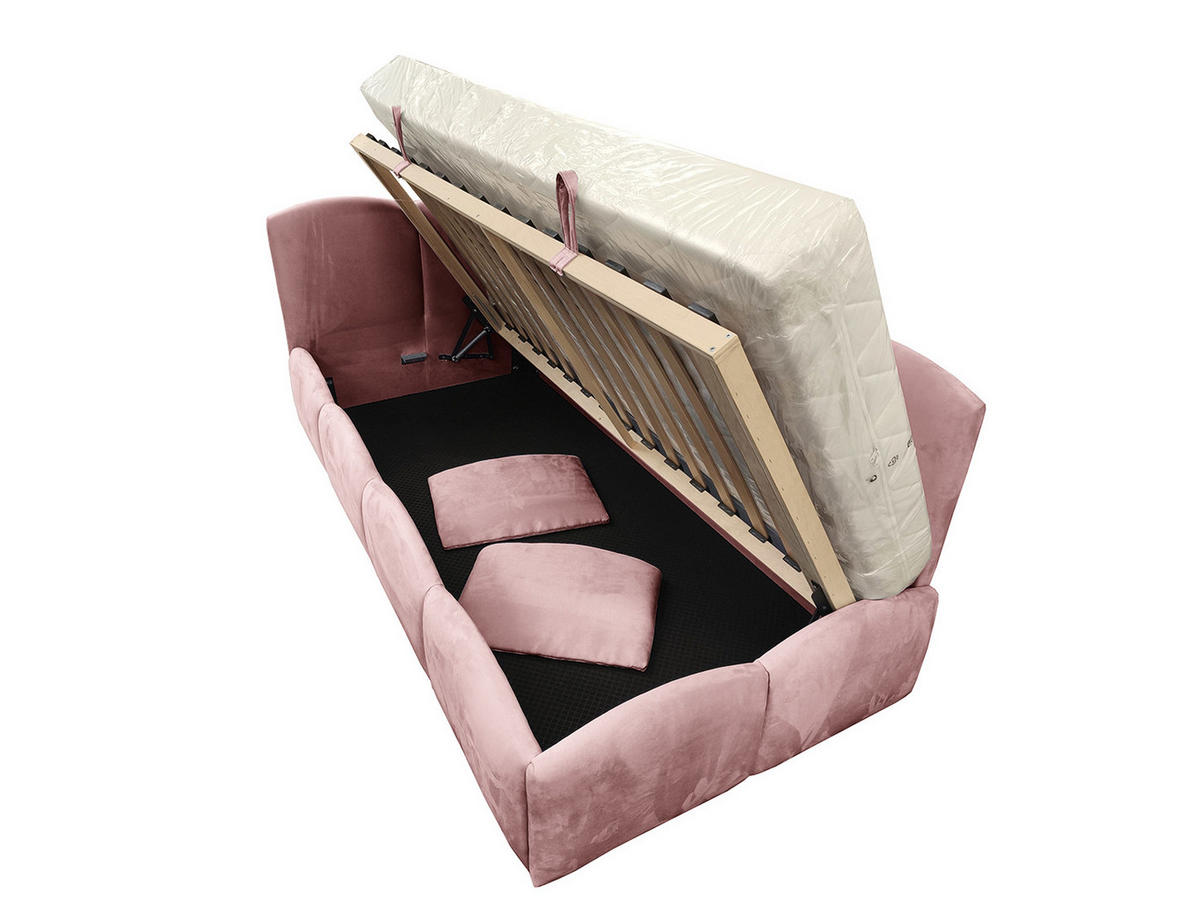 KINDERBETT TIM 90x200 links Altrosa mit Bettkasten & Rausfallschutz - Altrosa, Textil (90/200cm) - KS Home Concept