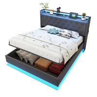 POLSTERBETT 140/200 cm Grau aus Stoff mit LED-Beleuchtung und Bettkasten - Grau, Textil (140/200cm) - OKMYHOME