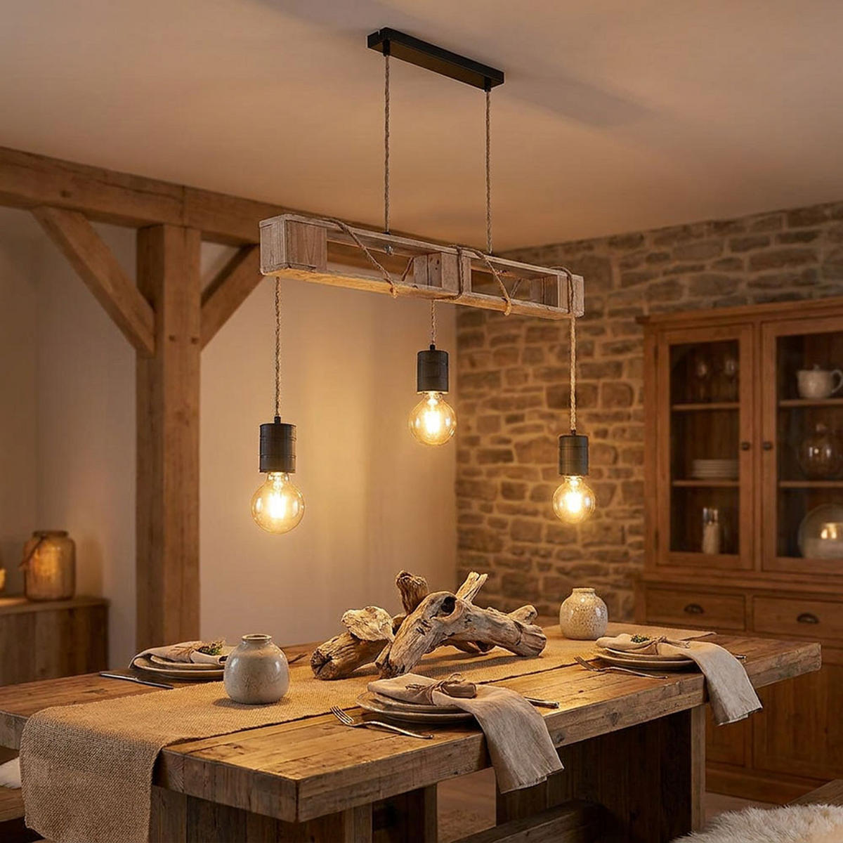 HÄNGELEUCHTE JOELLE, Metall, Schwarz, höhenverstellbar - Schwarz, Holz (83/10/120cm) - Globo Lighting