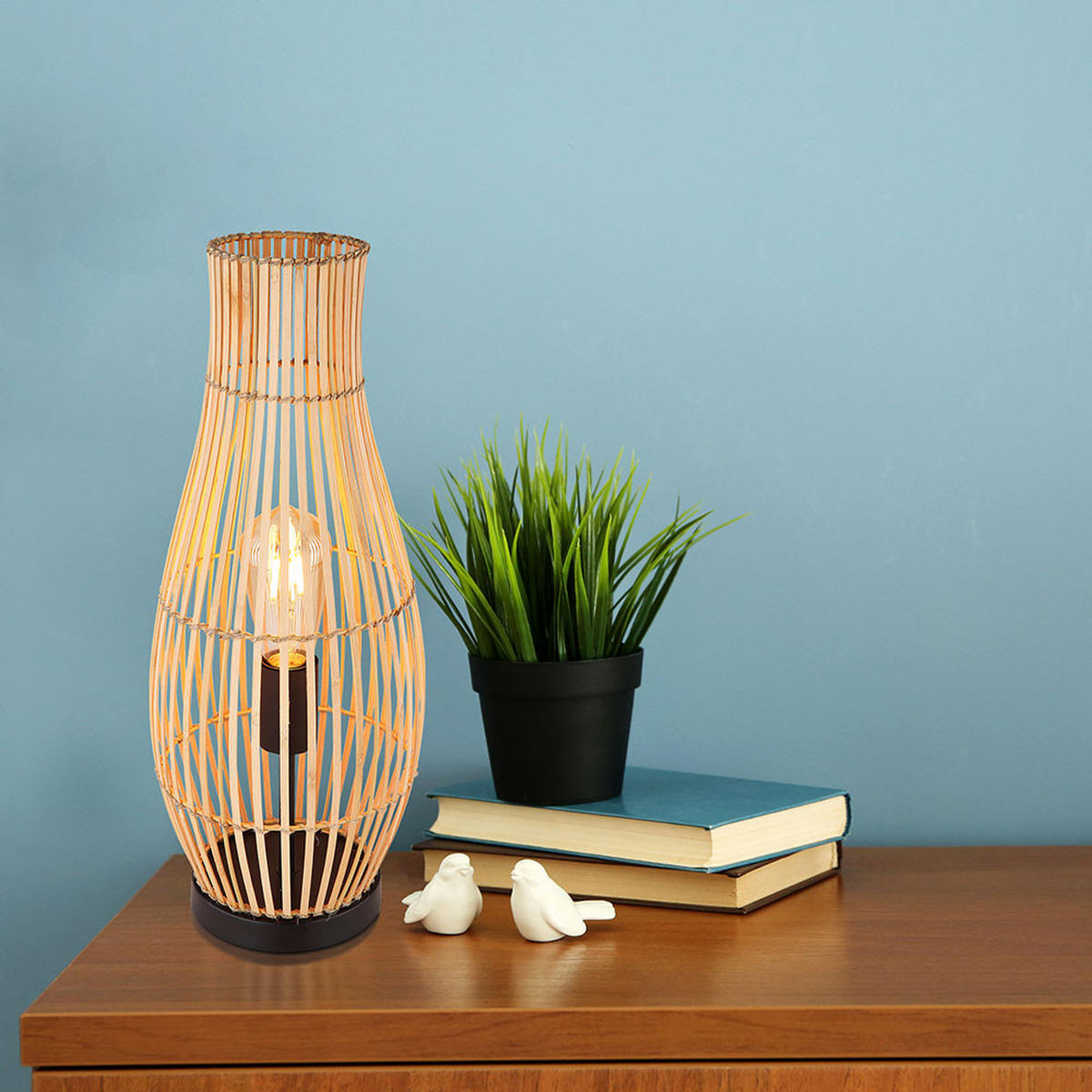 LED STEHLEUCHTE Bambus Braun - Braun, Holz (19.5/19.5/47.5cm) - Globo Lighting
