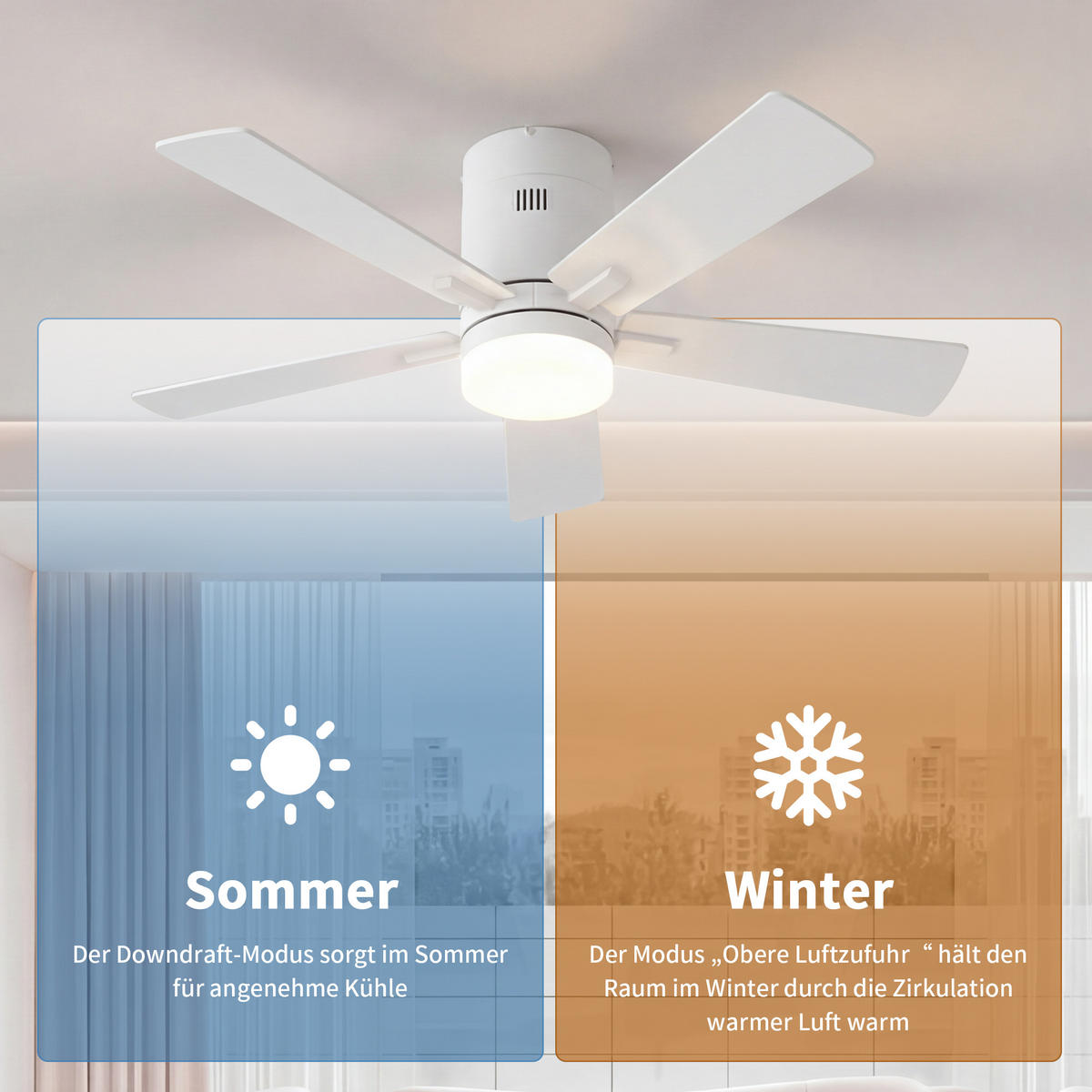 STROPNI ventilator z LED lučko, 106,6 cm, bel, 6 hitrosti in časovnik - bela, kovina (106.6/106.6/28cm) - EuroLiving