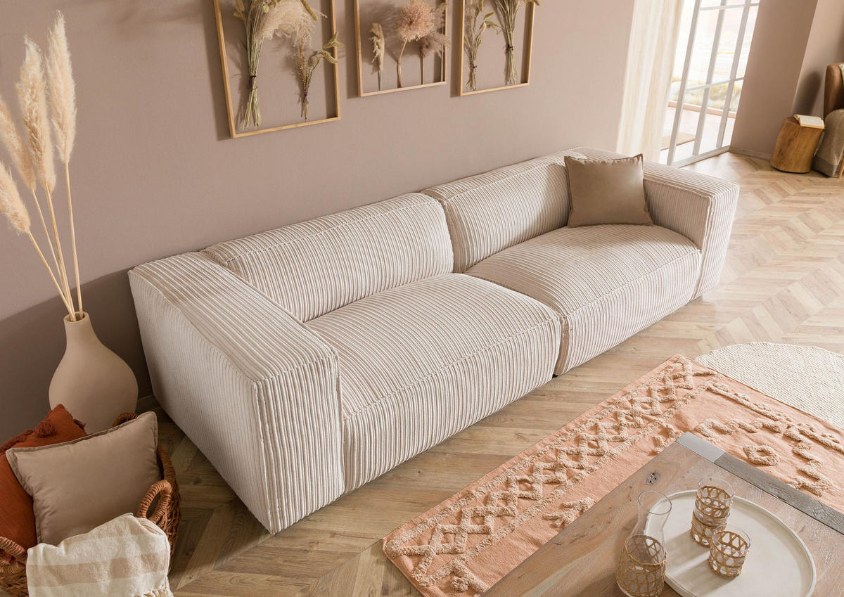 SOFA 3-Sitzer 286x103x69 Cord elfenbein VALENCIA - Beige, Holzwerkstoff (286/69/103cm) - Massivmoebel24