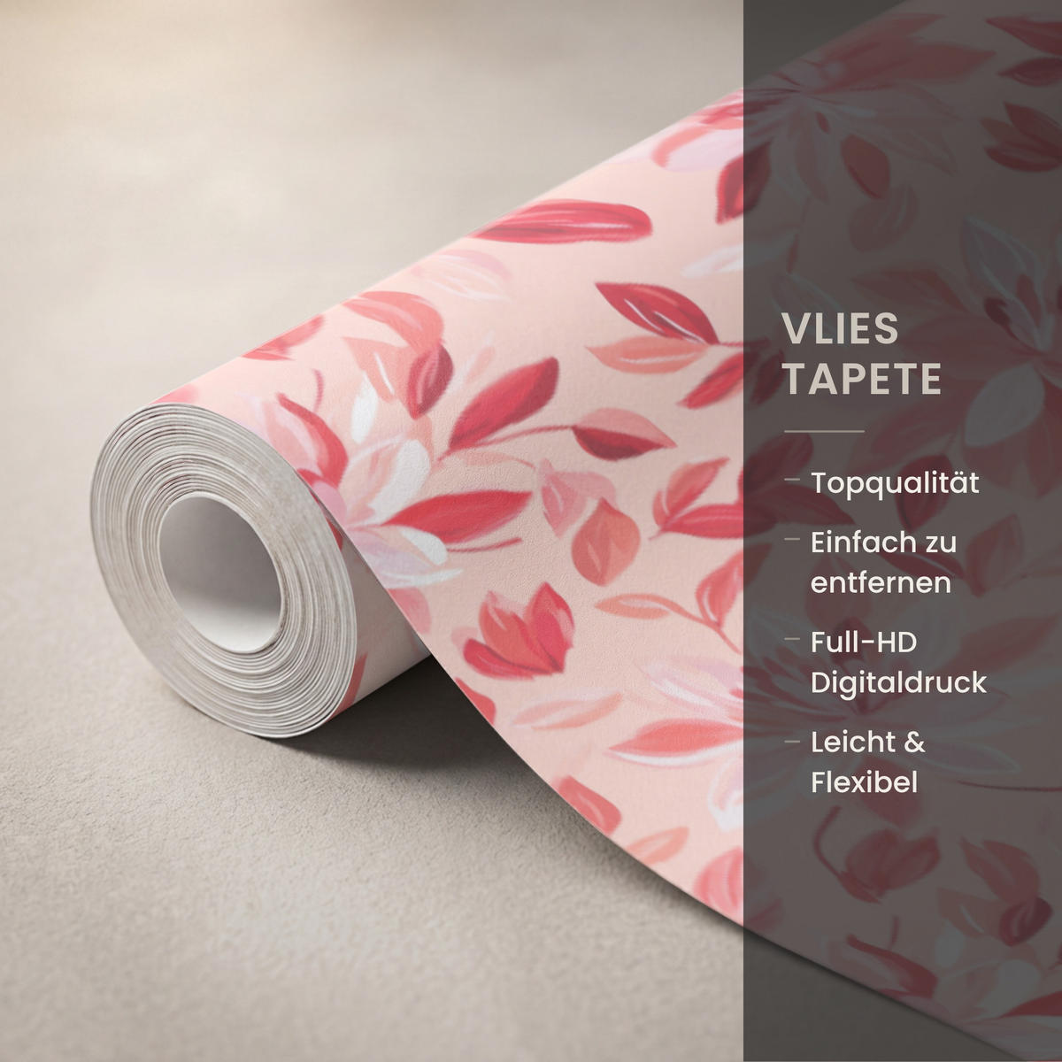TAPETE - Botanisch - Blumen - Rot - 100x300 cm - Koralle, Papier (100/300cm) - OnlyWow