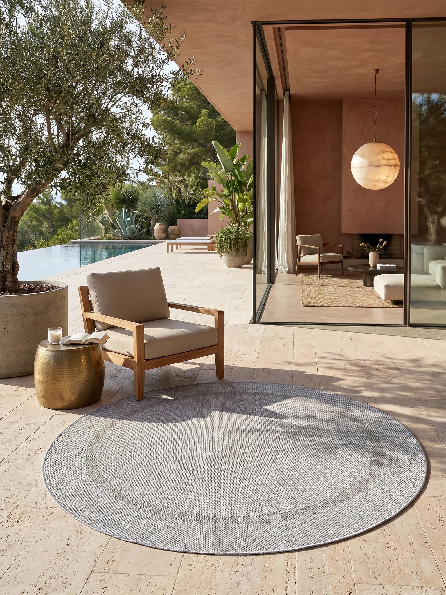 BALKONTEPPICH Einfarbig Wetterfest Waschbar Küche Balkon OEKO-TEX Rund Silber 200x200 cm – ALSTER - Silberfarben, Textil (200/200cm) - KADIMA DESIGN