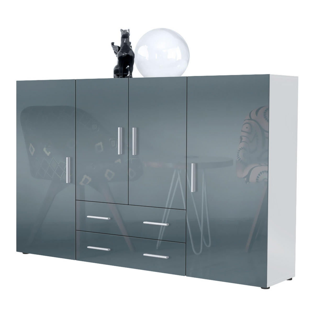 HIGHBOARD Nora Front in Grau Hochglanz - Grau, Holzwerkstoff (166/106/35cm) - Vladon