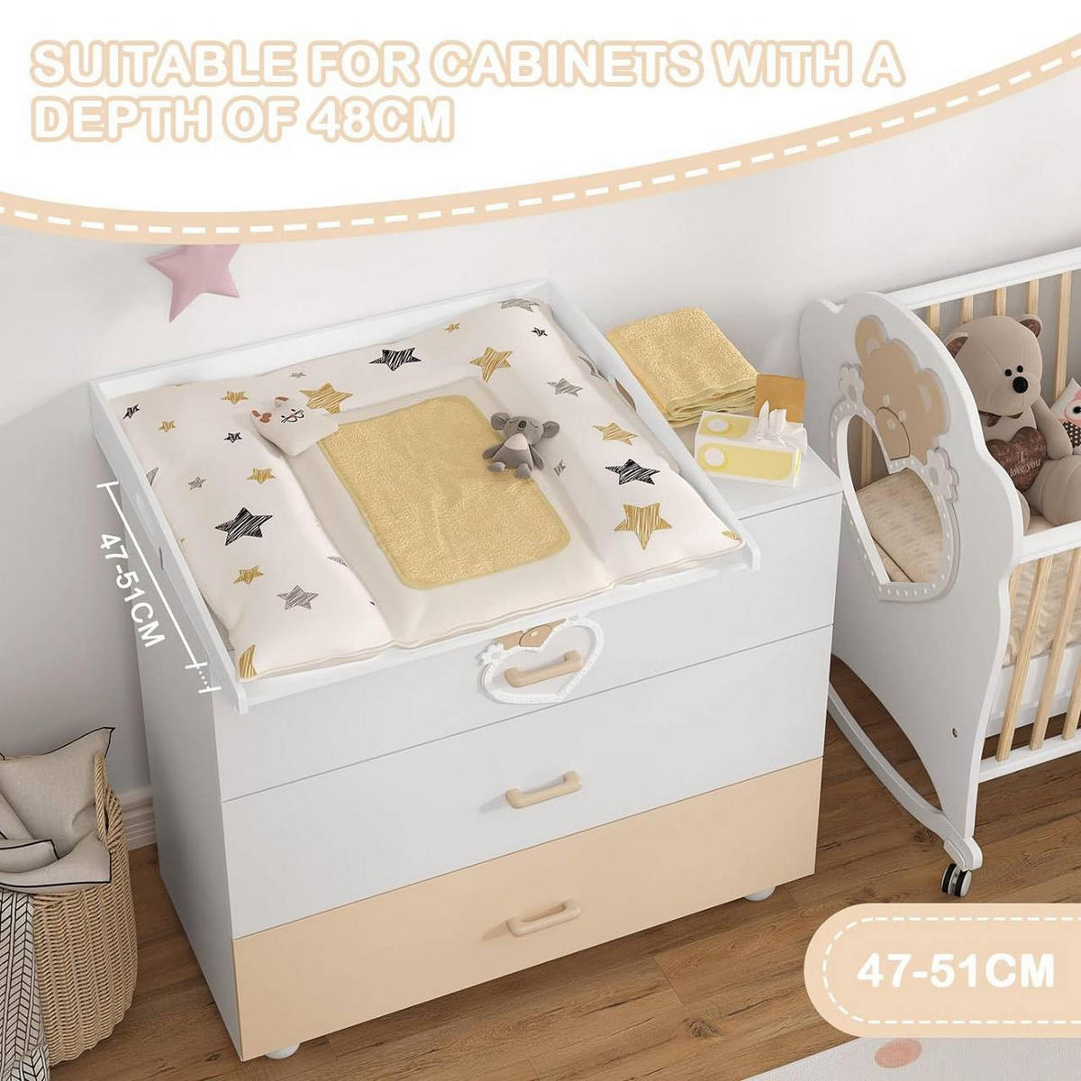 WICKELAUFSATZ für Kommode, 80x10x75 cm, Weiß - Weiß, Holzwerkstoff (80/10/75cm) - Woltu