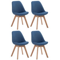 STUHL 4er Set Stoff blau - Blau/Eukalyptusholzfarben, Holz/Textil (48/84/55cm) - CLP