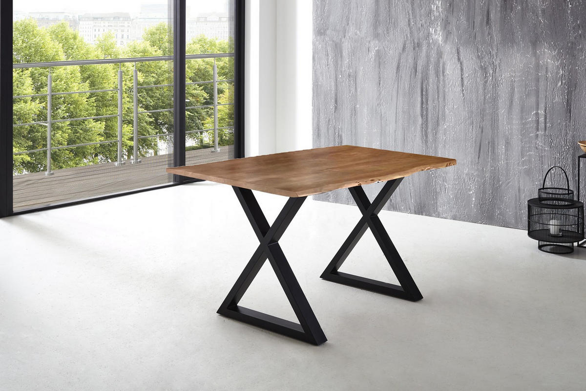 ESSTISCH LUBIN - Beige/Schwarz, Holz/Metall (90/180/77cm) - SAM