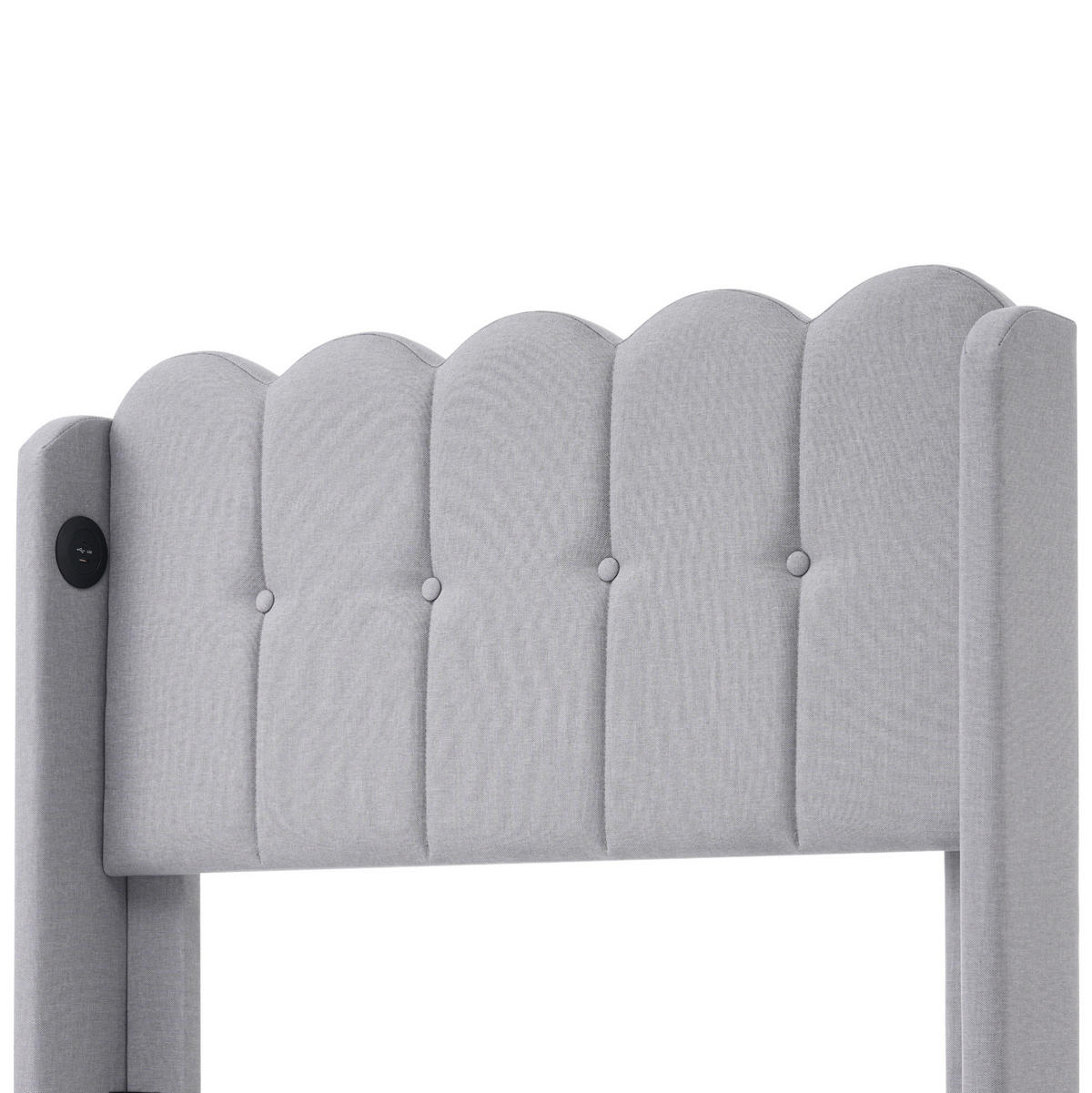 POLSTERBETT mit USB- und Typ-C-Anschluss 90x200 cm Leinen Grau - Grau, Metall (90/200cm) - Beauniv