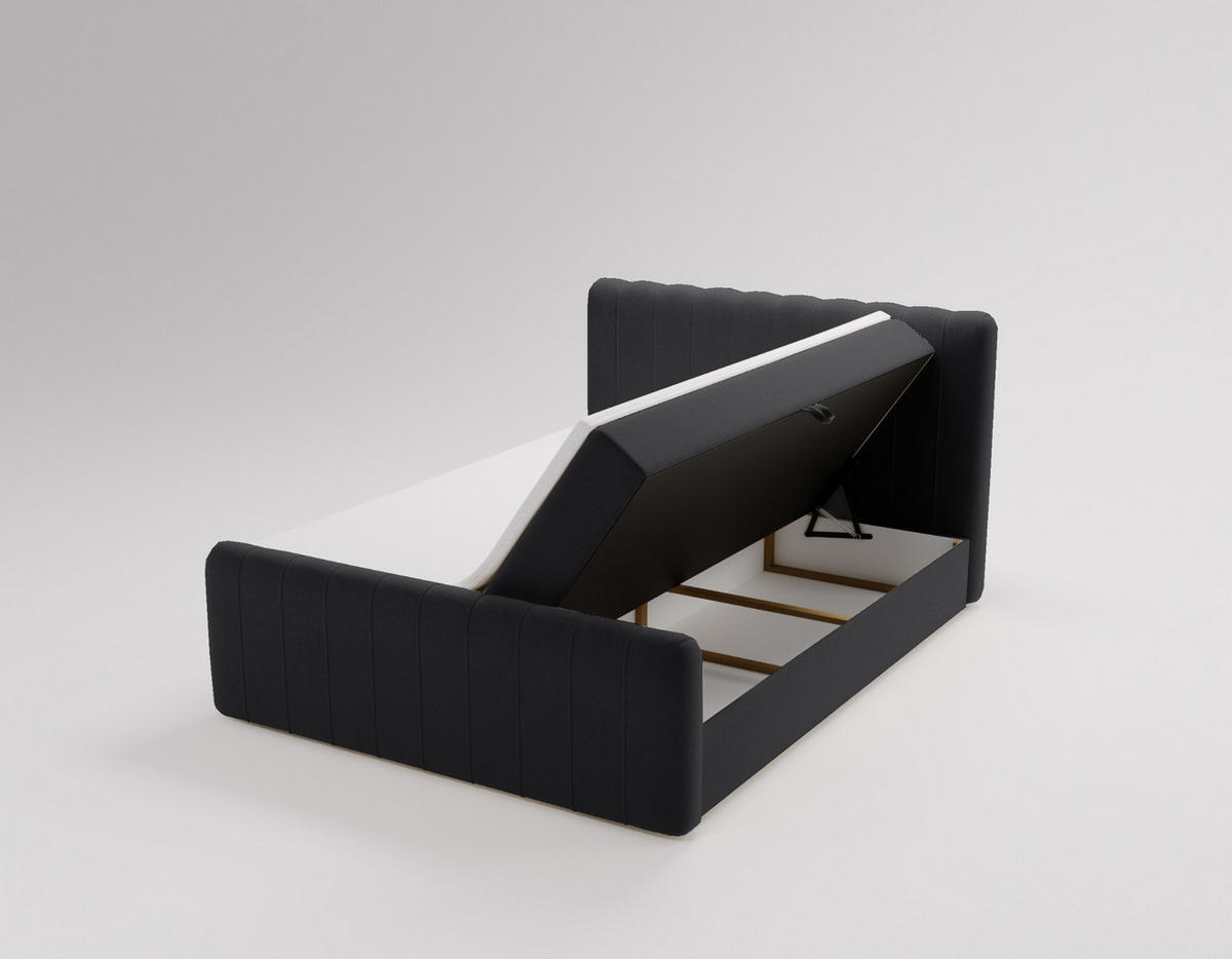 BOXBETT OSLO mit Bettkasten Stoff Komodo Schwarz 180x200 cm - Schwarz, Holz (180/200cm) - Kaiser Möbel