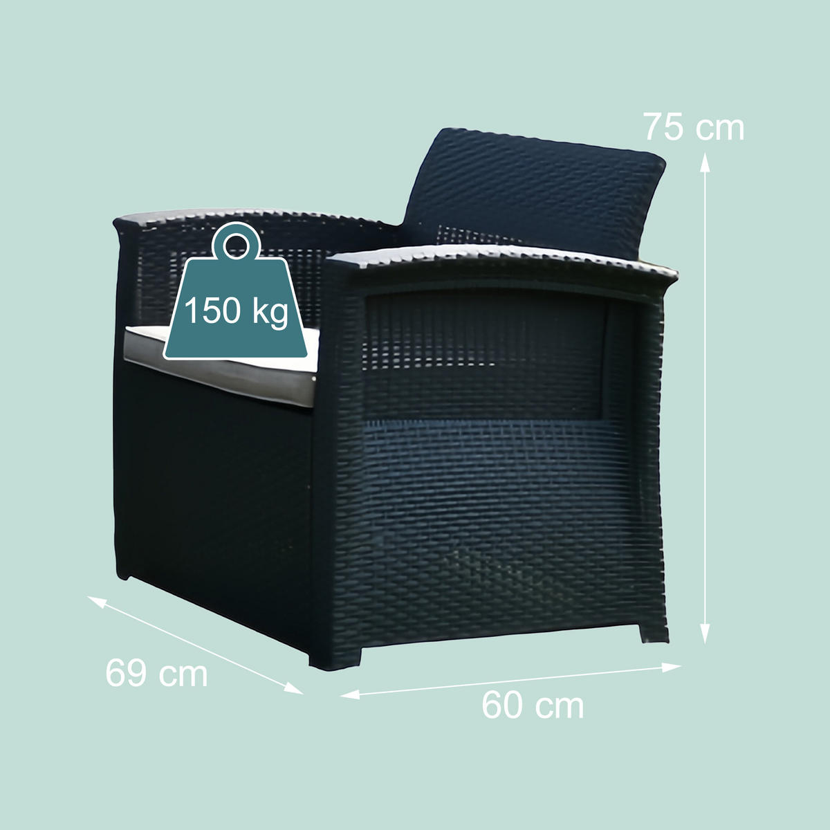 4-TLG.GARTENMÖBEL-SET - Schwarz, Kunststoff/Textil - Relaxdays