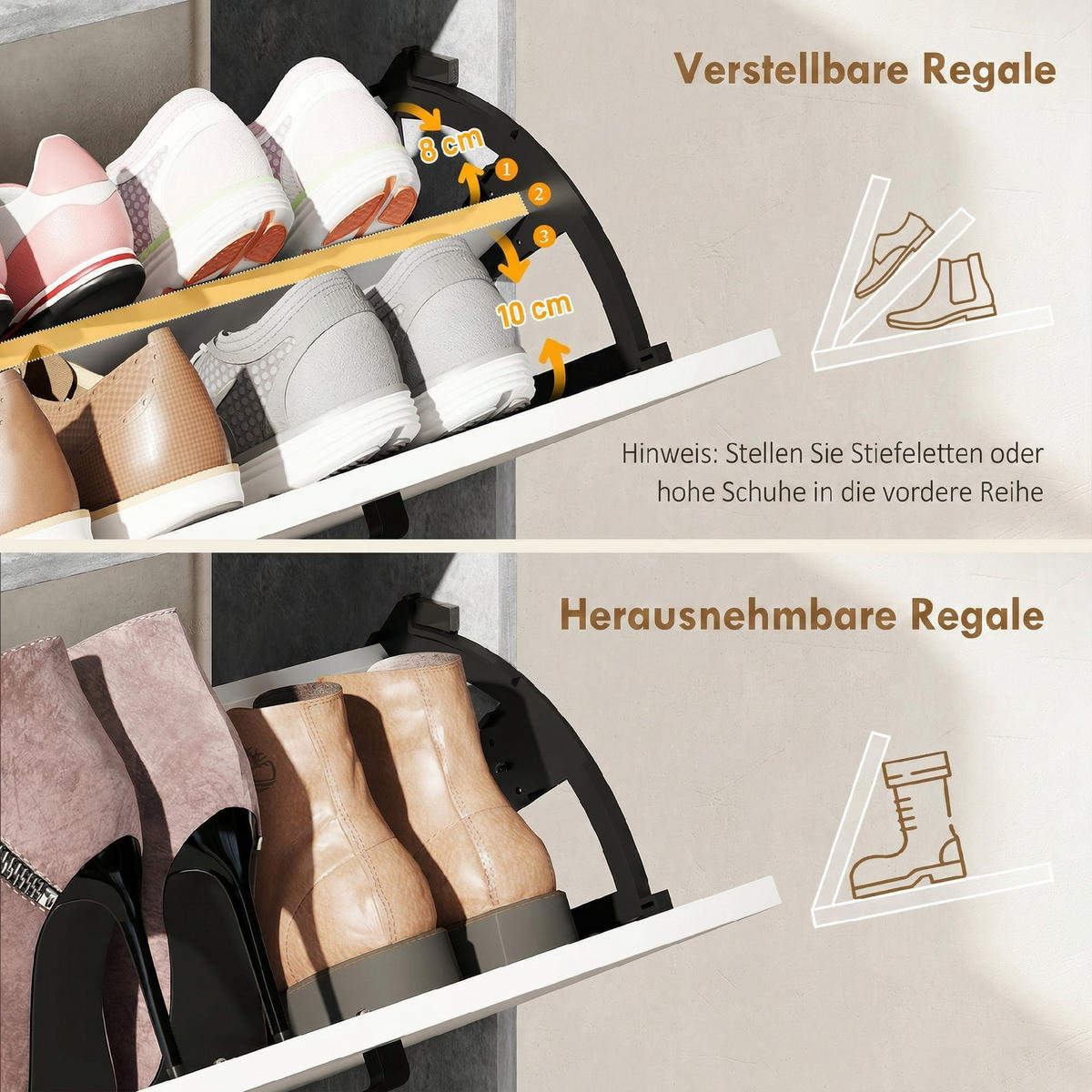 SCHUHSCHRANK Weiß und Grau Spanplatte mit Klappfächern platzsparend 1 Stück - Grau, Holzwerkstoff (83/90.5/24cm) - PANGIVO