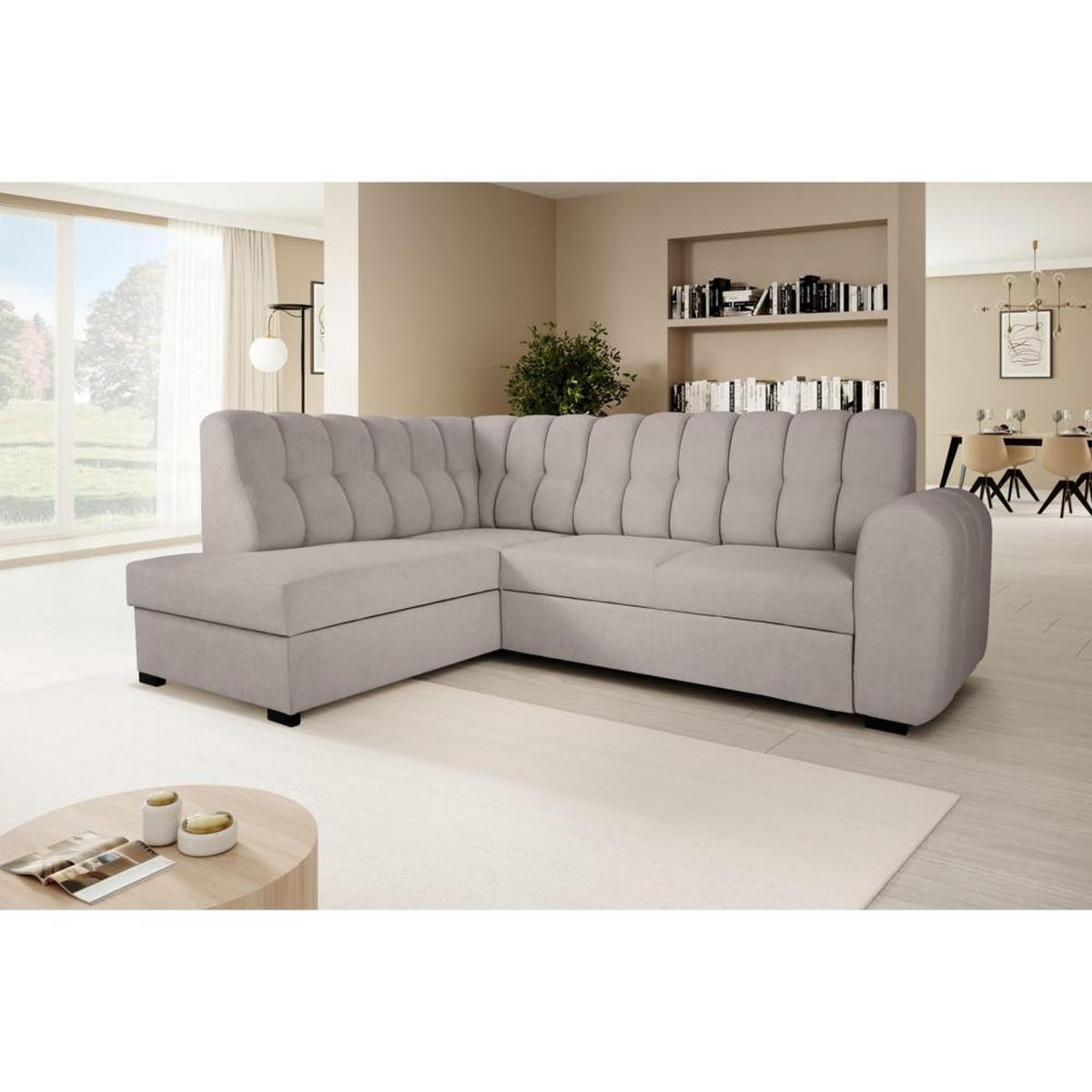 ECKSCHLAFSOFA Zoja links hellbraun - Hellbraun/Schwarz, Textil (261/193cm) - Beautysofa