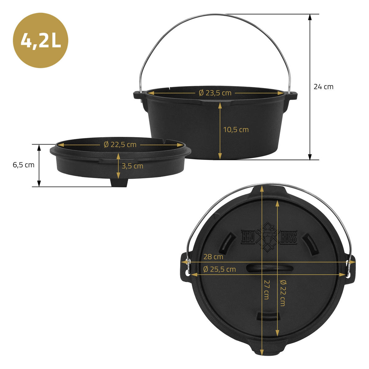 DUTCH-OVEN - Schwarz, Metall (28/24/27cm) - BBQ Boss