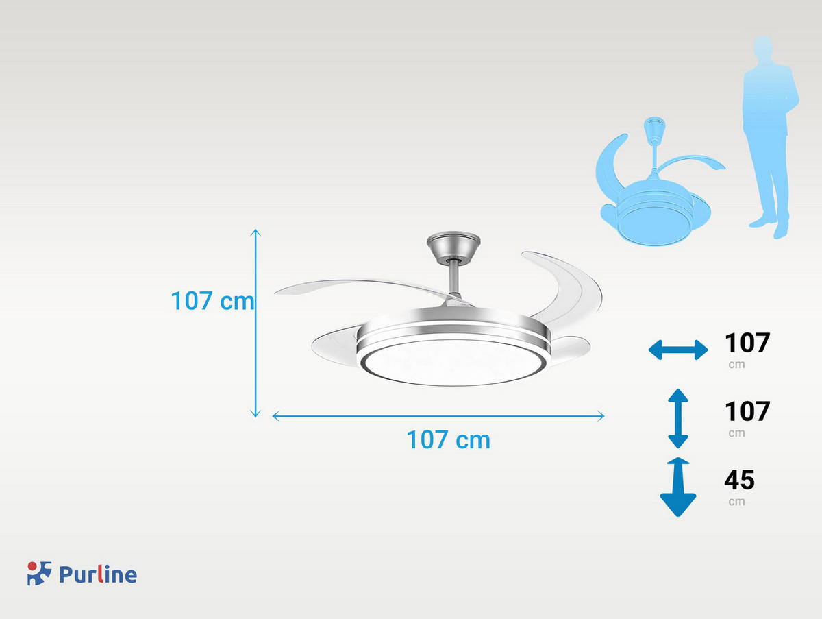 LED-DECKENLAMPE Plata mit integriertem Ventilator 60 W - Silberfarben, Kunststoff (45/107/107cm) - Purline