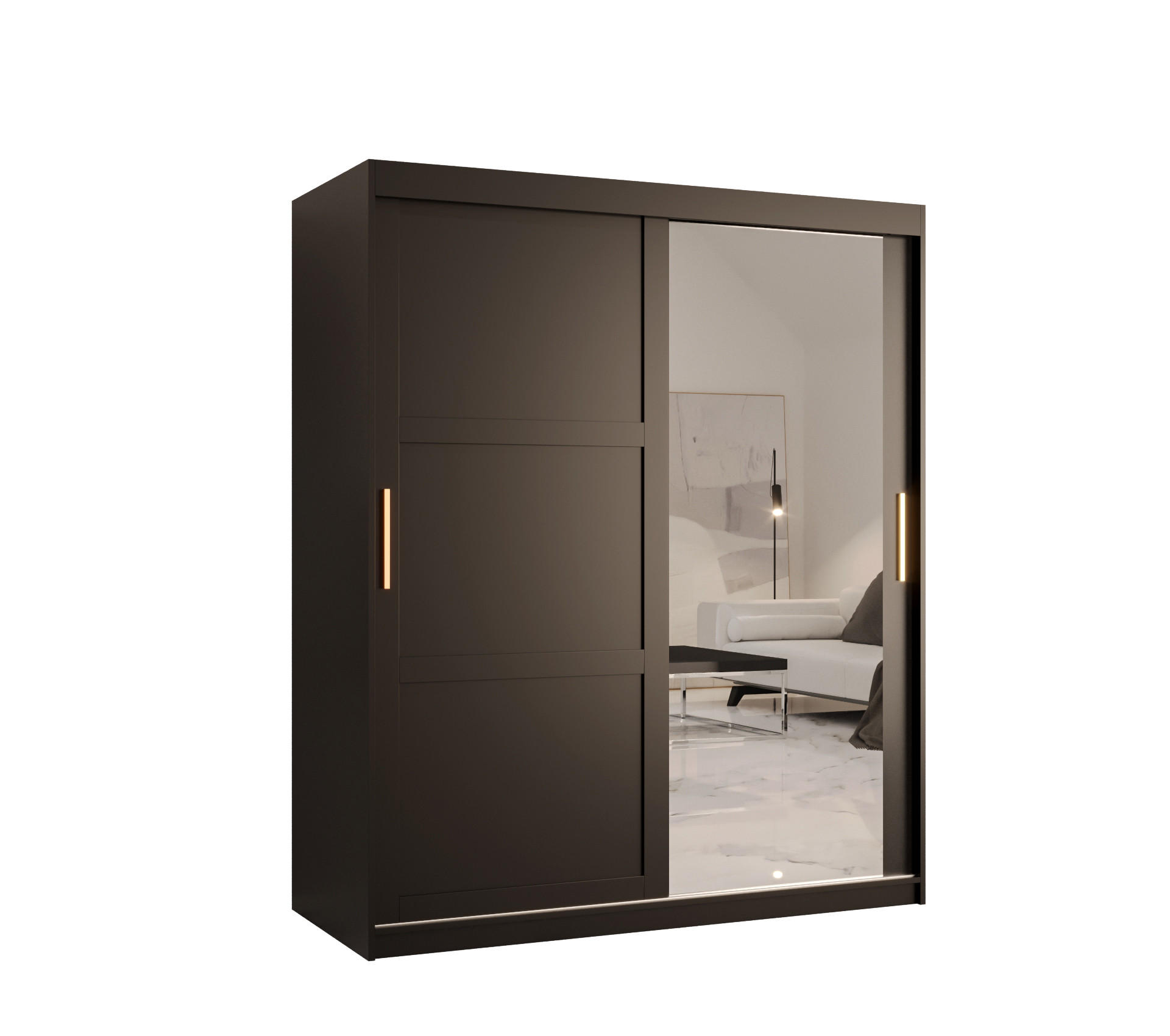 SCHWEBETÜRENSCHRANK 200/150/62 2-türig - Goldfarben/Schwarz, Holz/Kunststoff (150/200/62cm) - Abiks Möbel
