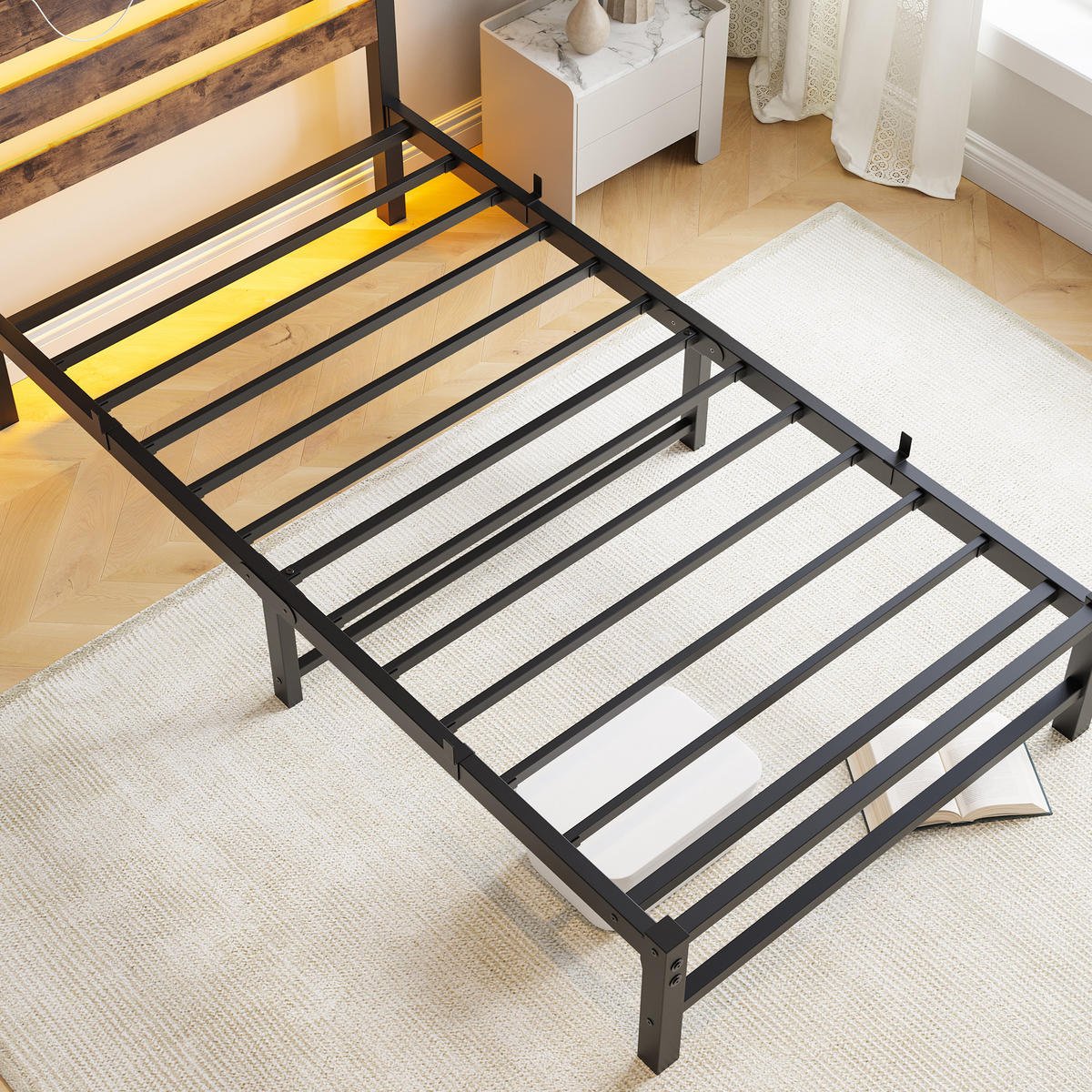 METALLBETT 90/200 cm Braun mit LED-Beleuchtung, USB-Ladestation und Stauraum unter dem Bett - Braun, Metall (90/200cm) - Oxeza