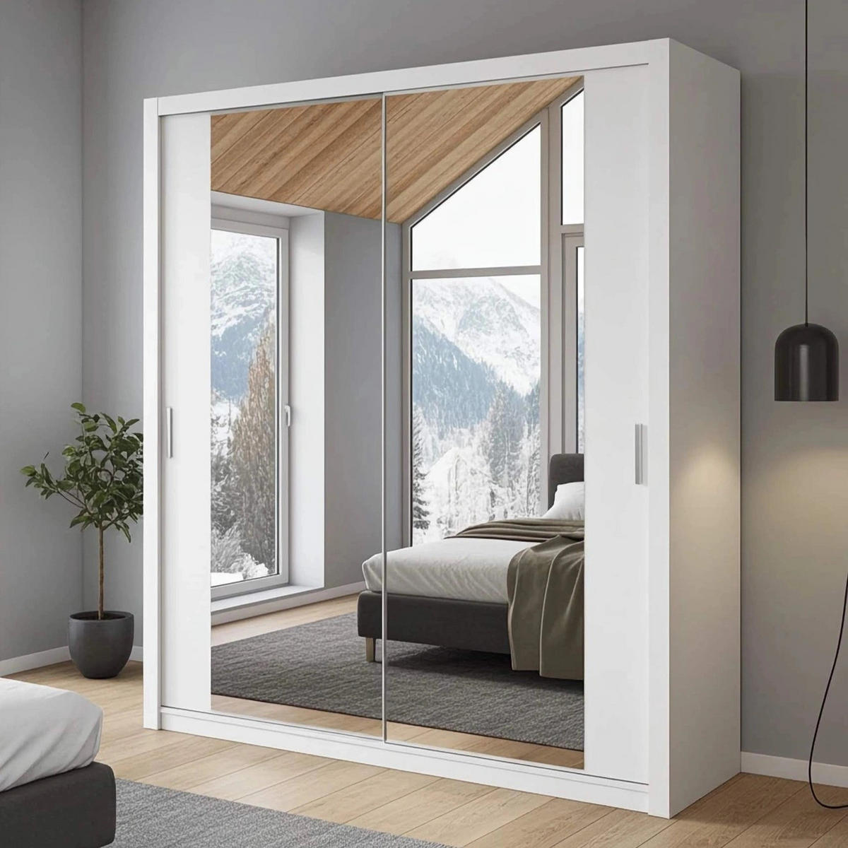 SCHIEBETÜRENSCHRANK Tamiza 180/215/62 mit Spiegel - Silberfarben/Weiß, Holzwerkstoff/Kunststoff (180/215/62cm) - Ravio