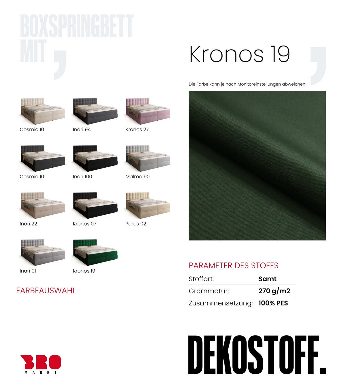 BOXBETT Detroit mit Topper 180/200 Grün - Grün, Holzwerkstoff/Textil (180/200cm) - Bromarkt