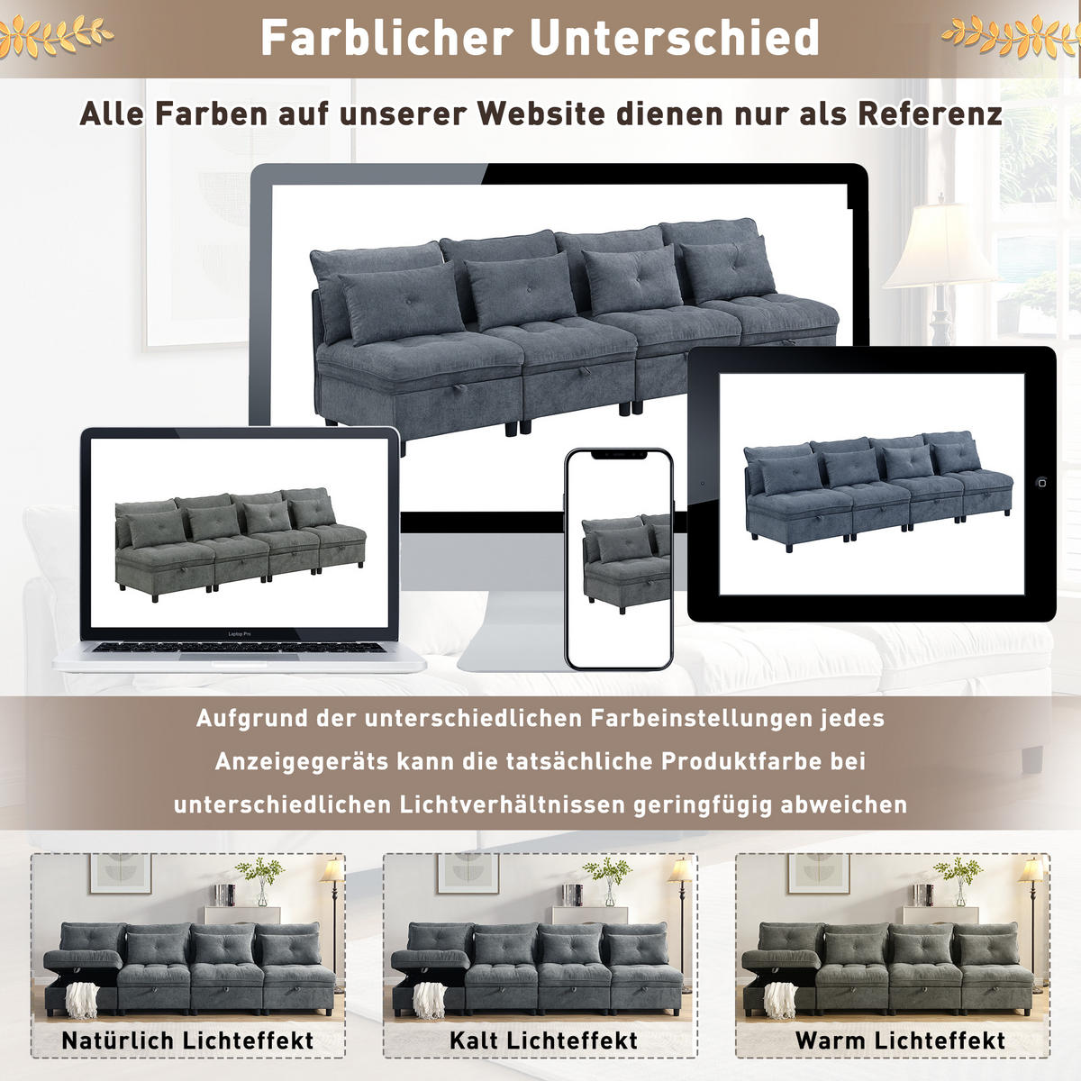 4-SITZER SCHLAFSOFA Chenille Antique Gray mit Stauraum und Schlaffunktion - Grau, Holzwerkstoff/Kunststoff (274/87/76cm) - WISHDOR
