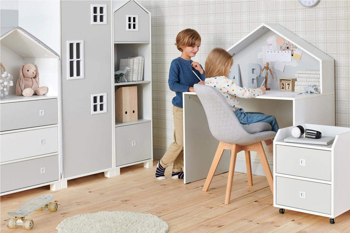 KINDERMÖBEL-SET MIRUM 6er-Set, Weiß/Grau - Weiß/Grau, Holz (57/173/45cm) - KONSIMO®