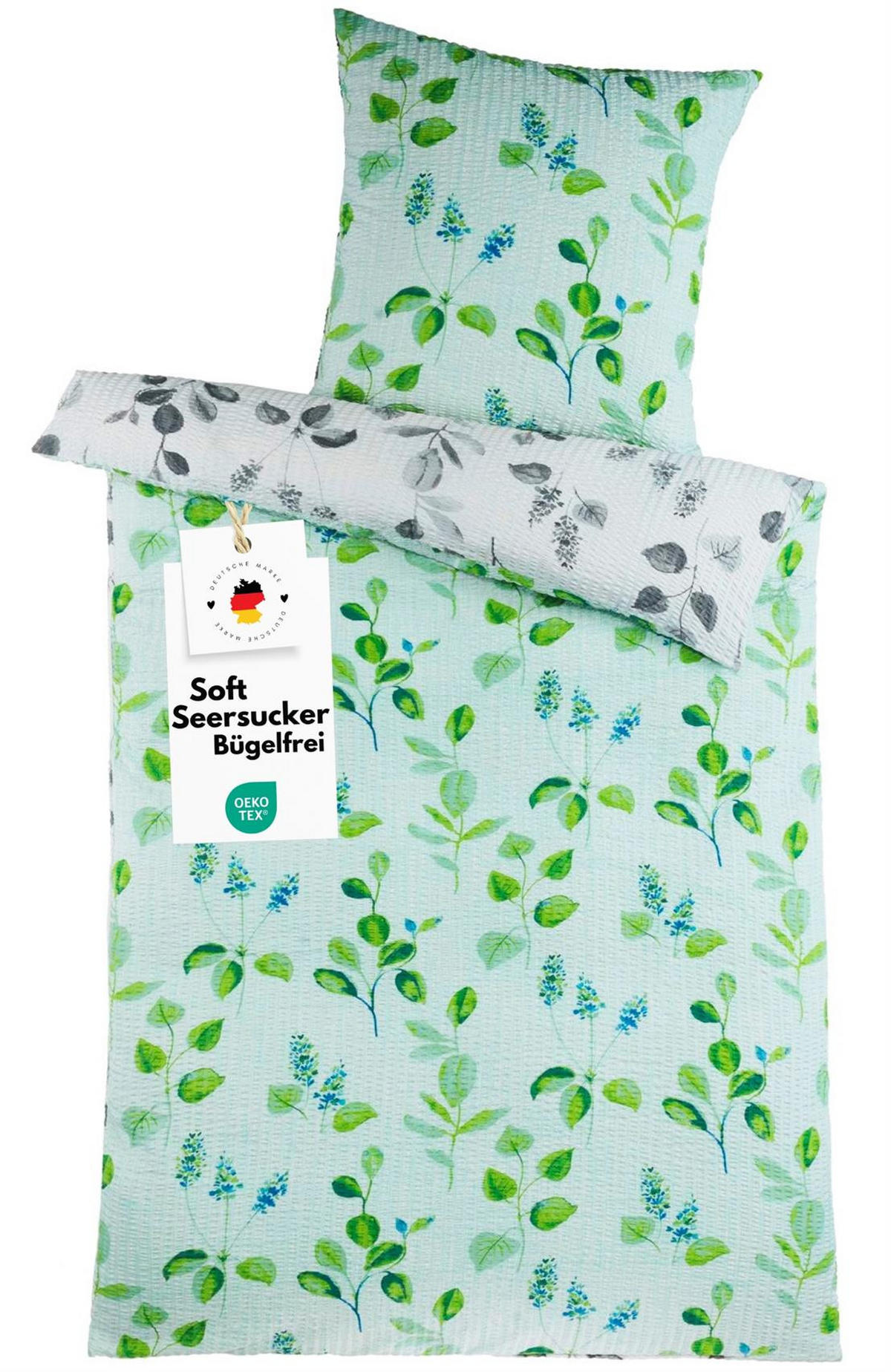 SEERSUCKER-BETTWÄSCHE 135x200 Kariert Sommer Bettbezug Bügelfrei aus 100% Polyester, Mikrofaser Bettbezüge Grau Grün - Grün, Textil (135/200cm) - Carpe Sonno
