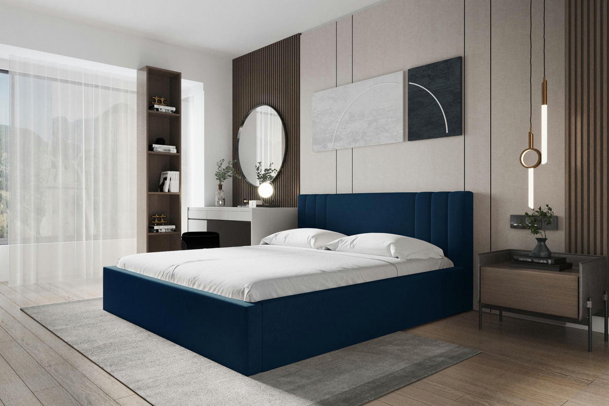 POLSTERBETT Flino 180/200 cm in Blau – mit Bettkasten und viel Komfort - Blau/Schwarz, Holz/Holzwerkstoff (180/200cm) - AX Living