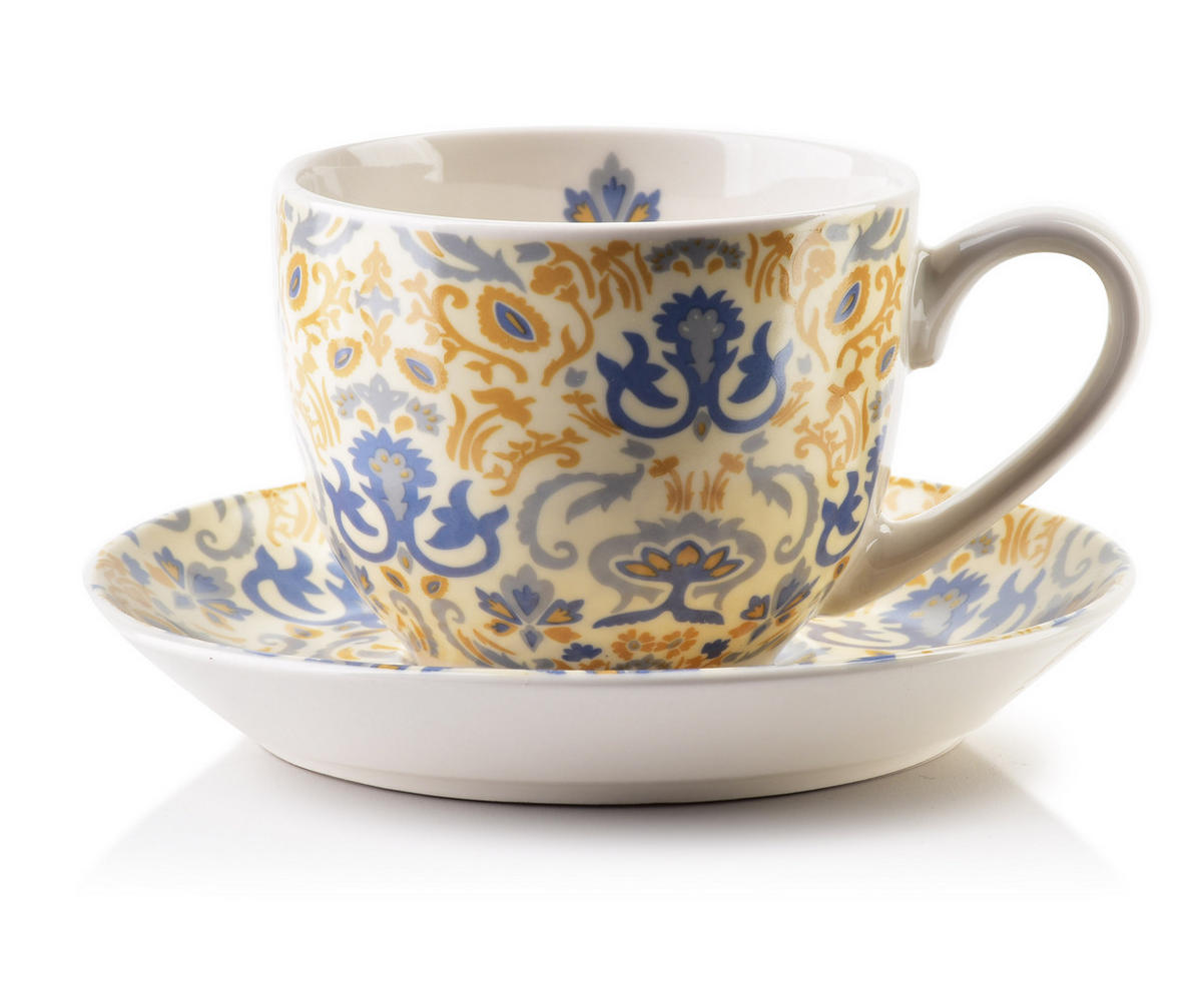 KAFFETASSE mit Untertasse Harper Gelb 14.5/15/8 cm Keramik - Dunkelgelb, Keramik (0.25L) - Mondex