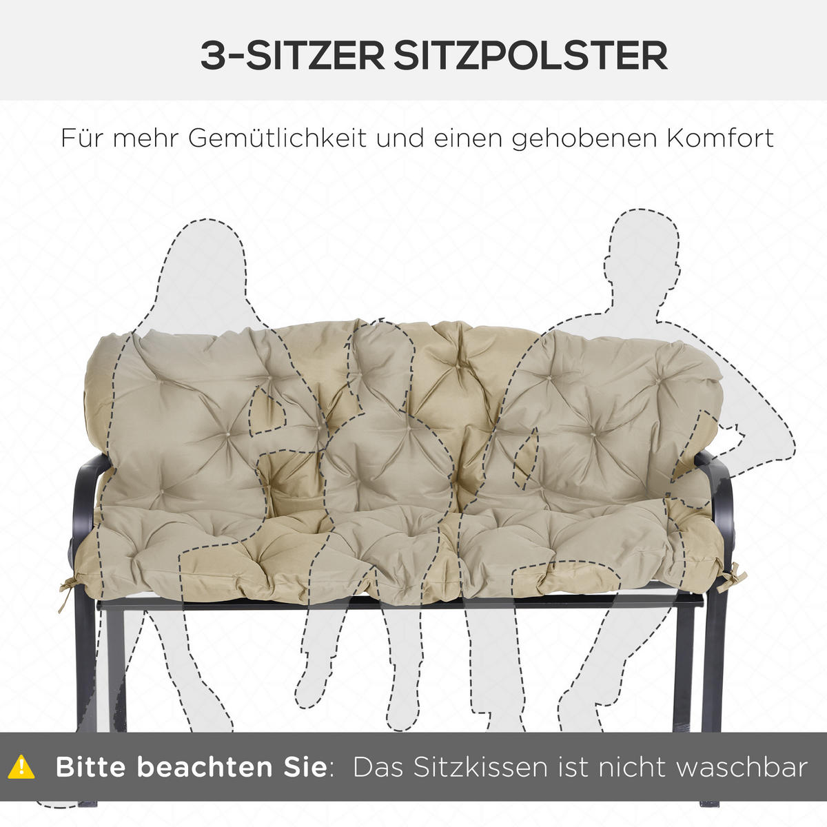 BANKAUFLAGE 3-Sitzer 150 x 98 x 8 cm - Beige, Kunststoff (98/8/150cm) - Outsunny