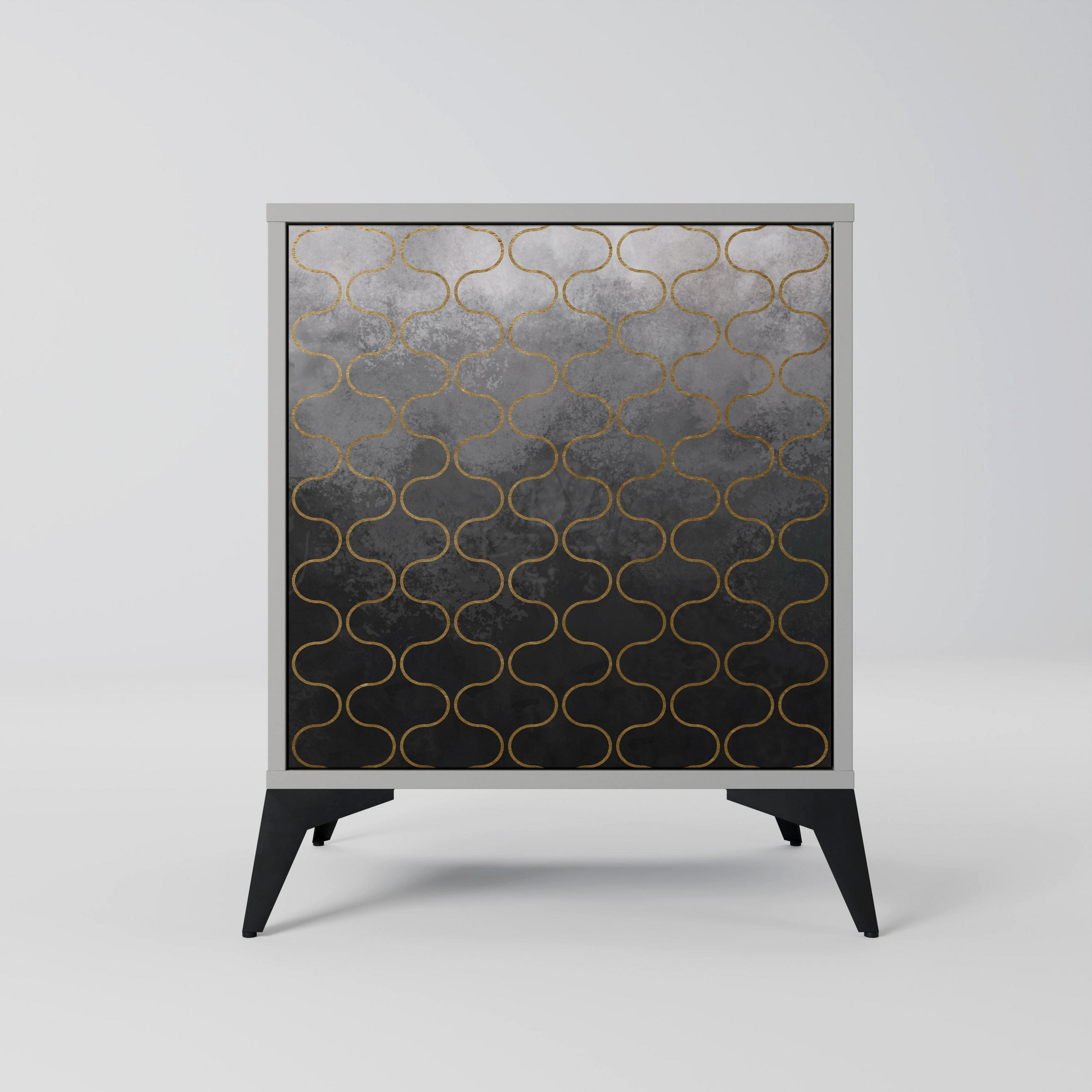 SIDEBOARD TESSELATED GRAYISH, Grau, 57,5x42x70,5 cm, Schwarze Metall-Sternfüße - Multicolor/Schwarz, Holzwerkstoff/Metall (57.5/70.5/42cm) - SpaceRebels