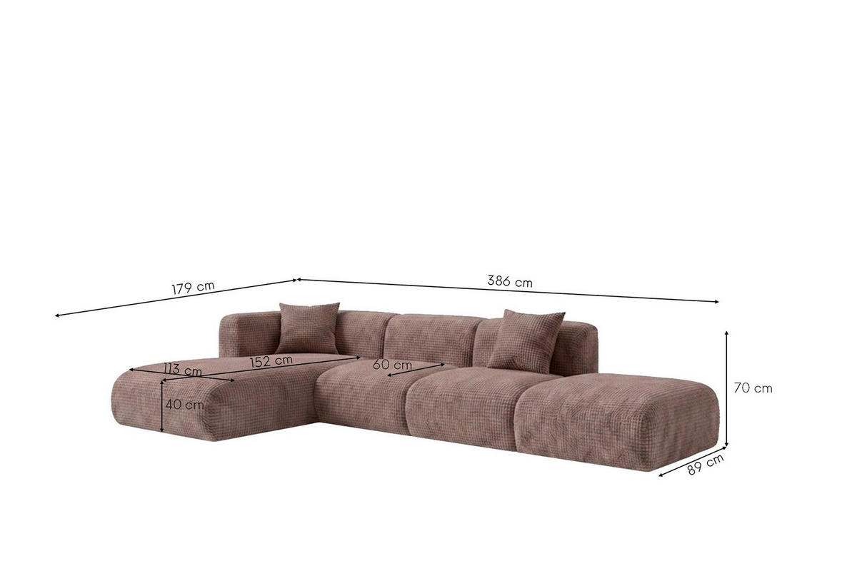 ROHOVÁ SEDAČKA ve tvaru L s taburetem, žinylková látka Cremona, Taupe, Levá, GRETA - šedohnědá, dřevo (386/179cm) - Kaiser Möbel