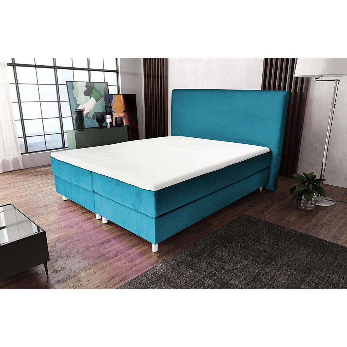 BOXBETT AMELIA mit Luxus 7-Zonen Taschenfederkernmatratze oder Bonellfederkernmatratze in Härtegrad H2, H3, H4 viele Farben und Größen - Hellblau, Holz/Holzwerkstoff (140/200cm) - Best For Home