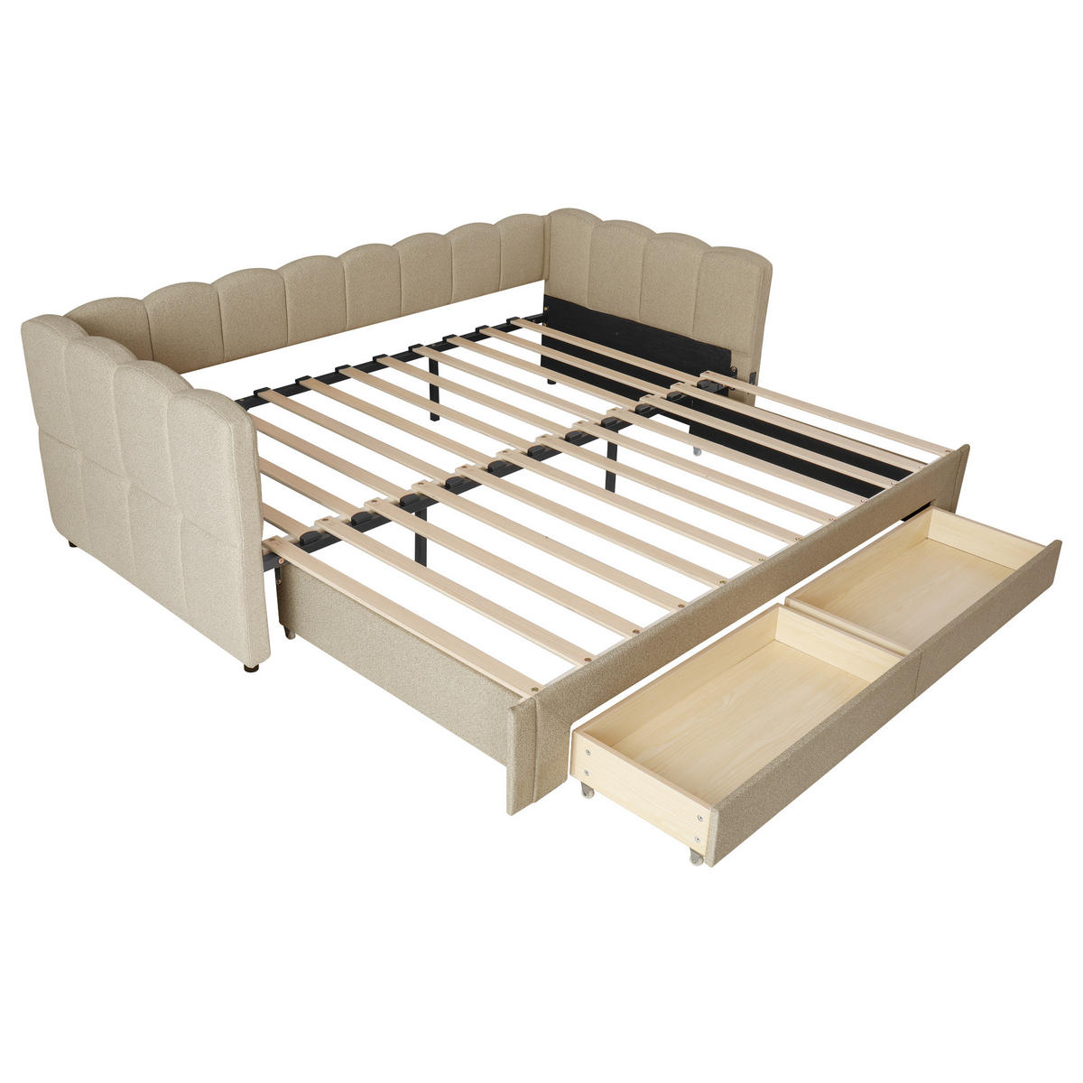 POLSTERBETT aus Chenille 90x200 cm in Beige mit Ausziehfunktion & USB - Beige, Textil (90/200cm) - Modfu